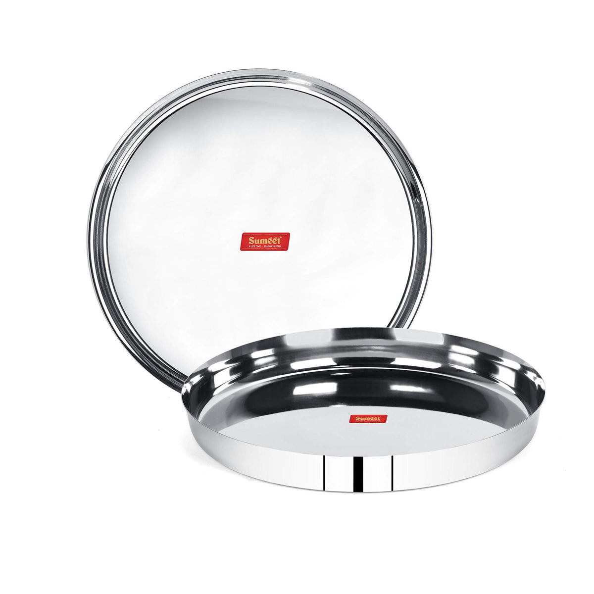 Sumeet 22 Gauge Stainless Steel Traditional Dinner Plate/Thali 30.7Cm (2.5Ltr) - Set Of 2Pc