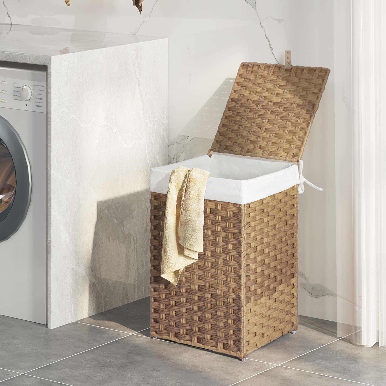 Greenstell Laundry Hamper With Lid, 60L Clothes Hamper With 2 Removable Liner Bags & 2 Mesh Laundry Bags, Handwoven Synthetic Ra