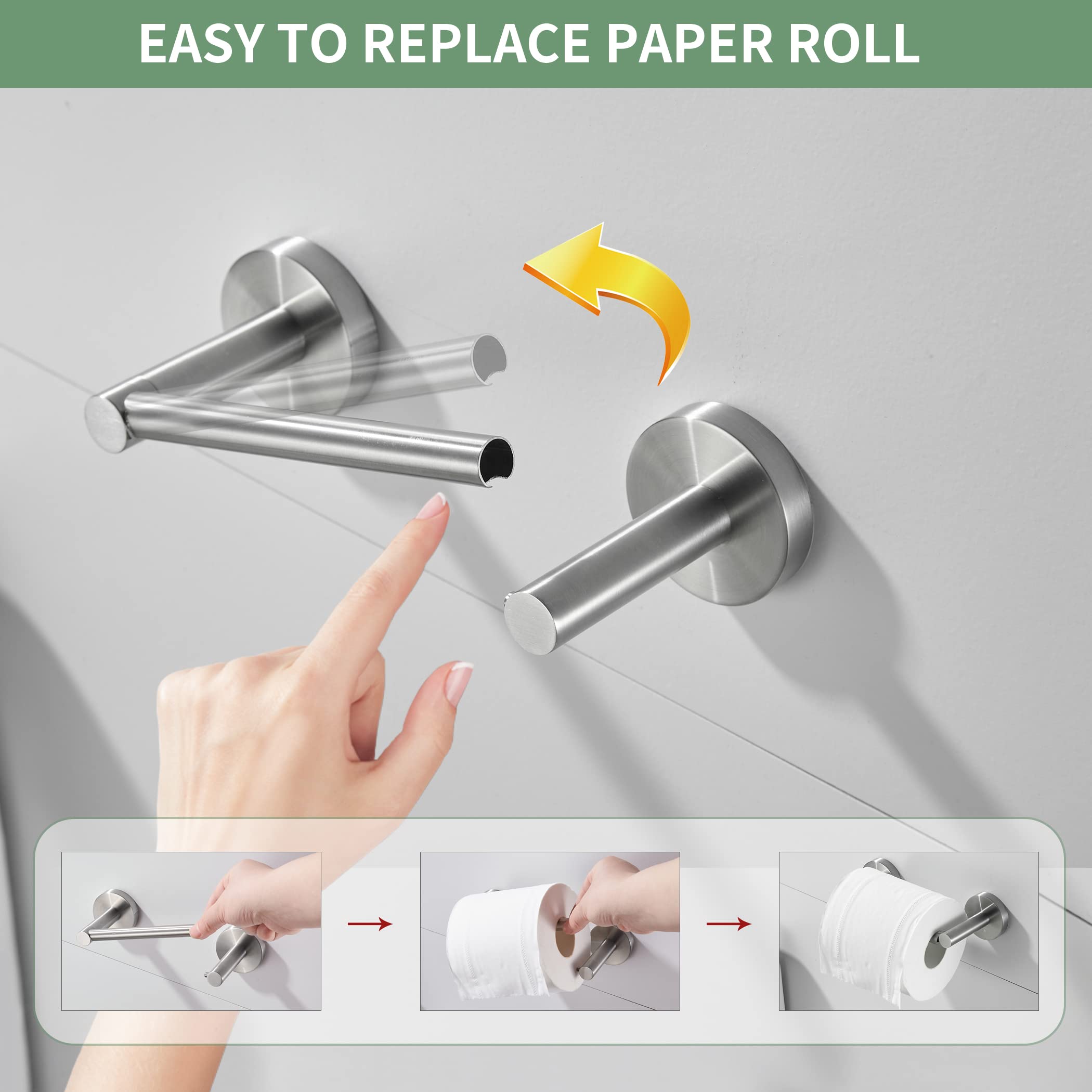 Weiko Brushed Nickel Toilet Paper Holder Towel Ring, Hand Towel Holder And Toilet Roll Holder Double Post Pivoting Bathroom Acce