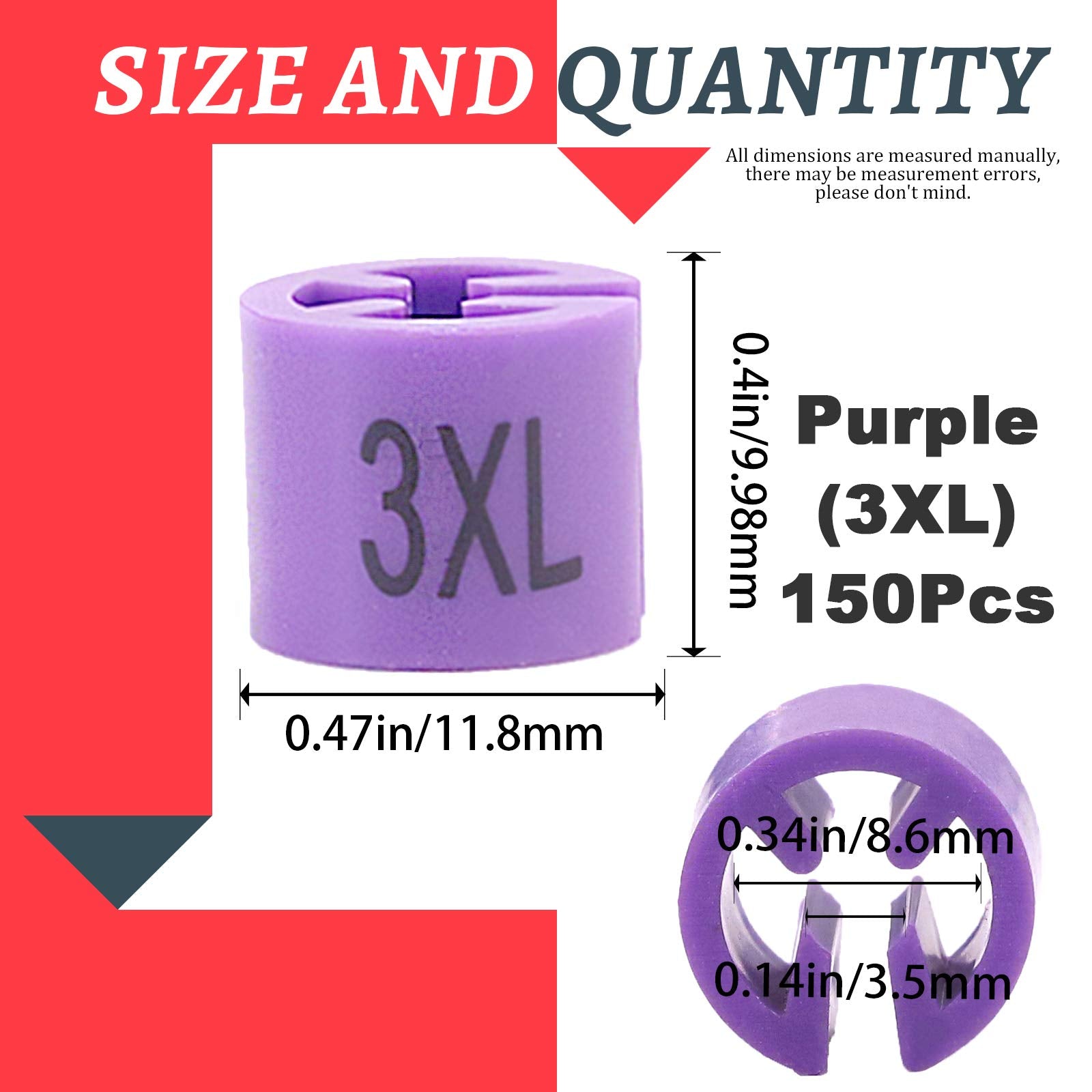 Swpeet 150Pcs Purple? Sizes 3Xl ? Plastic Clothes Hanger Size Markers Color-Coding Hanger Sizes Hangers Tags Marker Garment Size