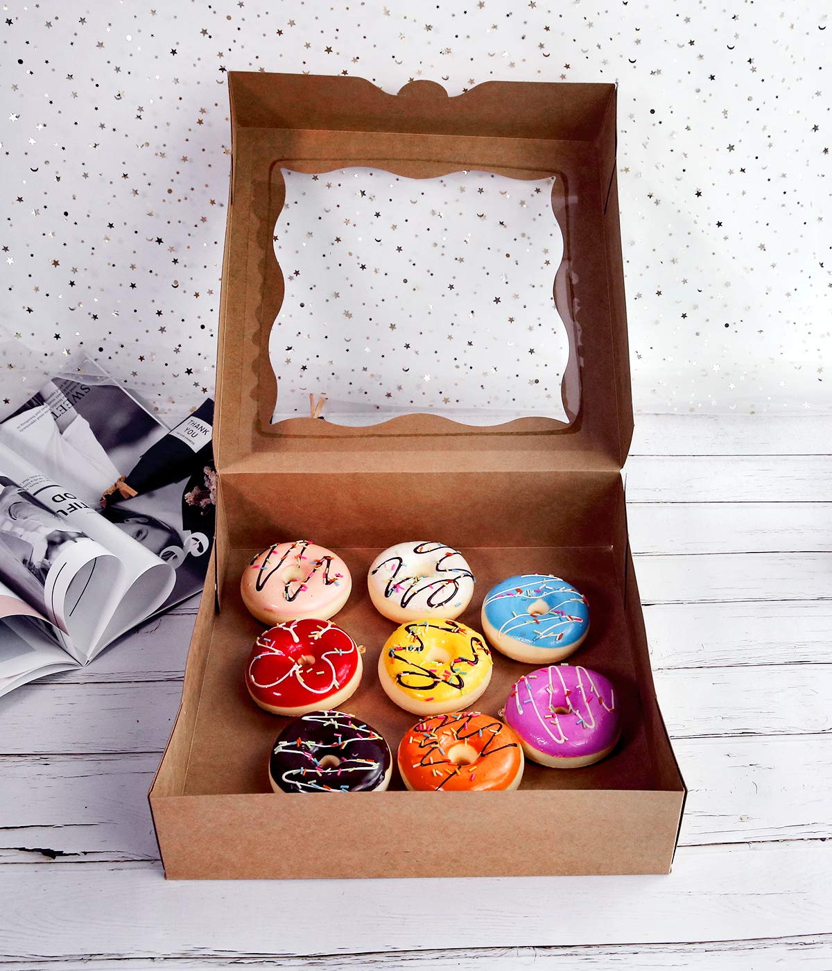 Cherry 15-Pack 12''X12''X3''Brown Bakery Boxes With Pvc Window For Pie And Cookies Boxes Large Natural Kraft Paper Box,Pack Of 1