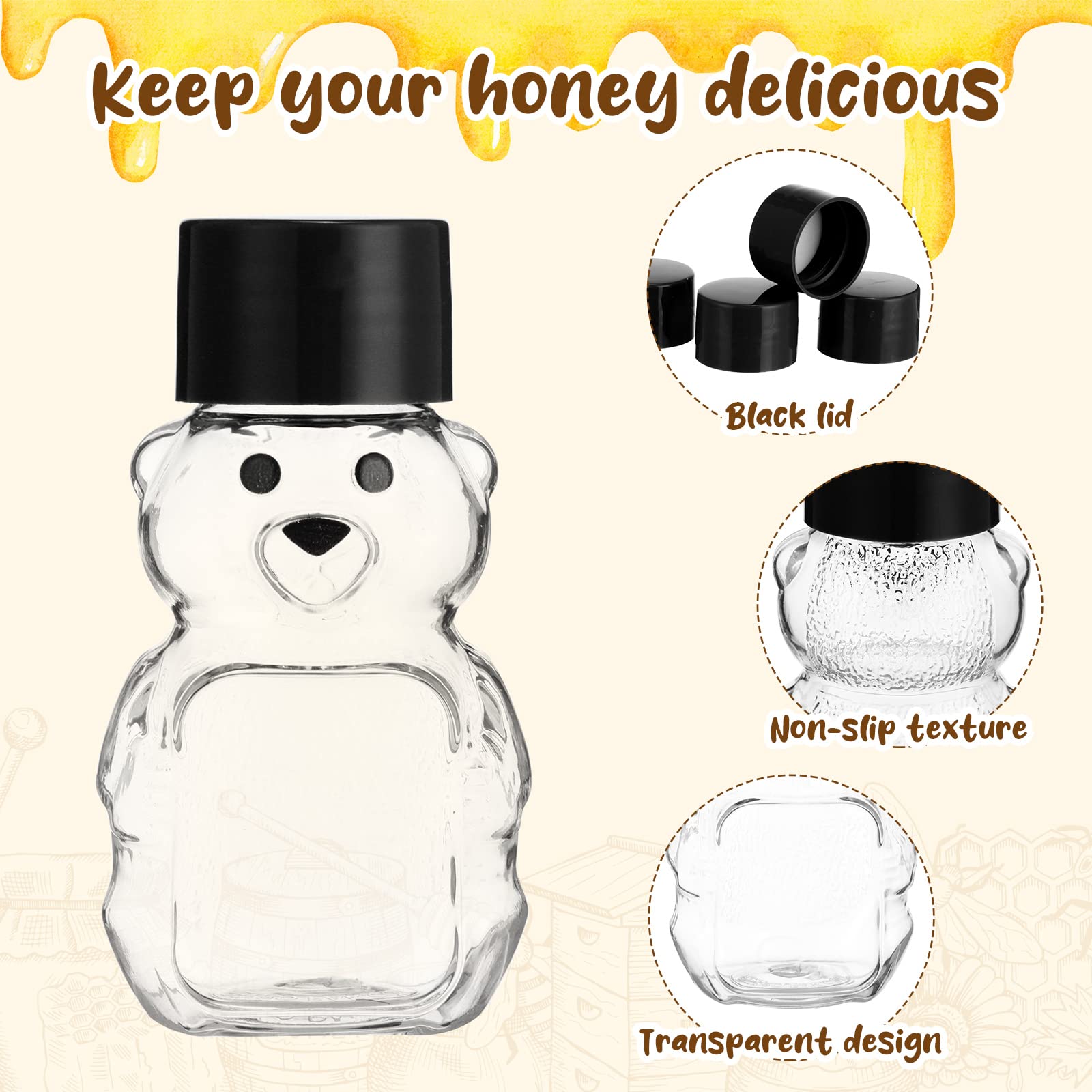 48 Pcs 2 Oz Plastic Honey Bear Bottle Bear Shape Clear Honey Containers Bulk Empty Honey Bear Cup Reusable Mini Honey Bear Jars