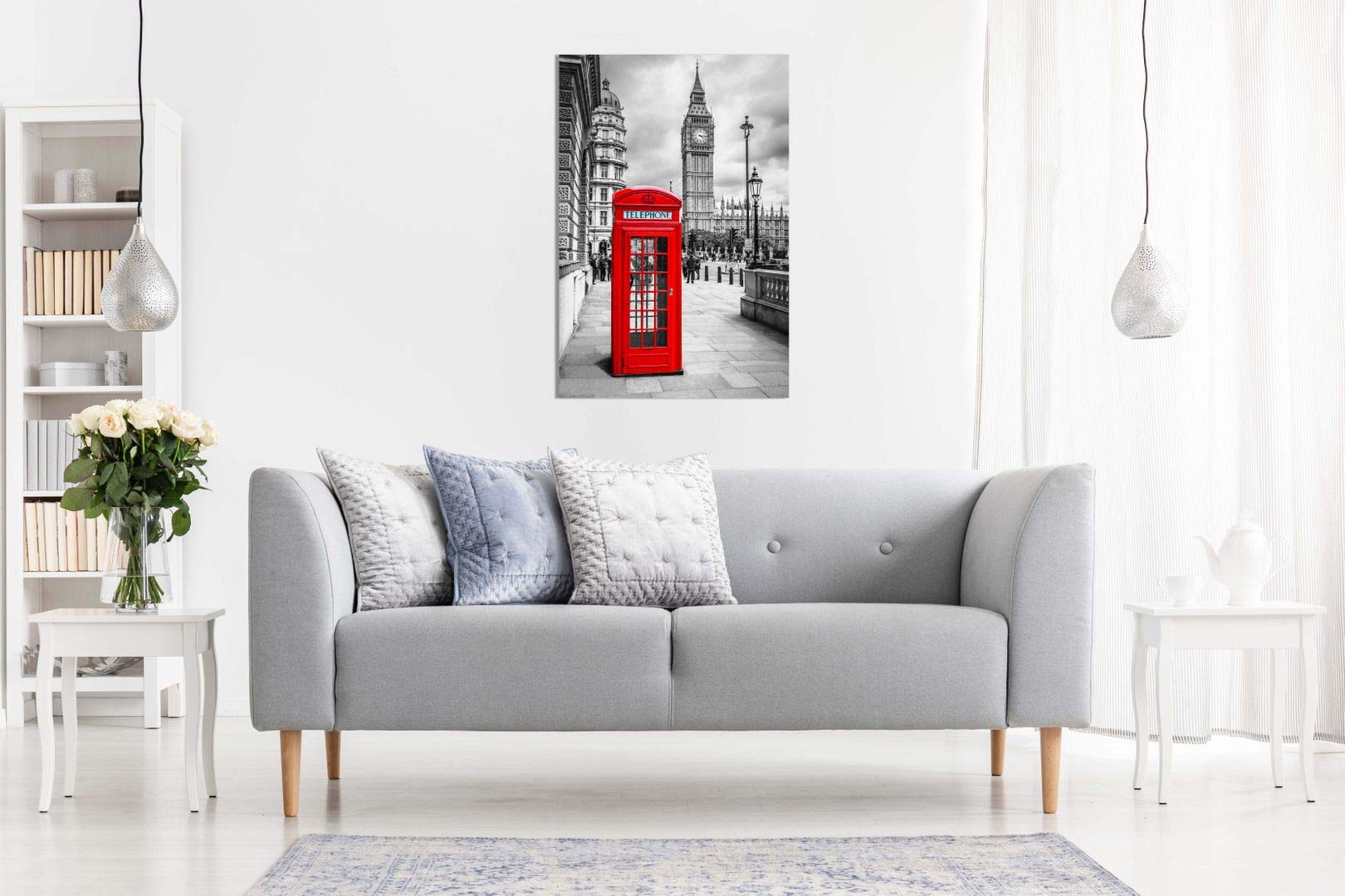 London Red Telephone Box Canvas Wall Art Picture Print (24X16In)