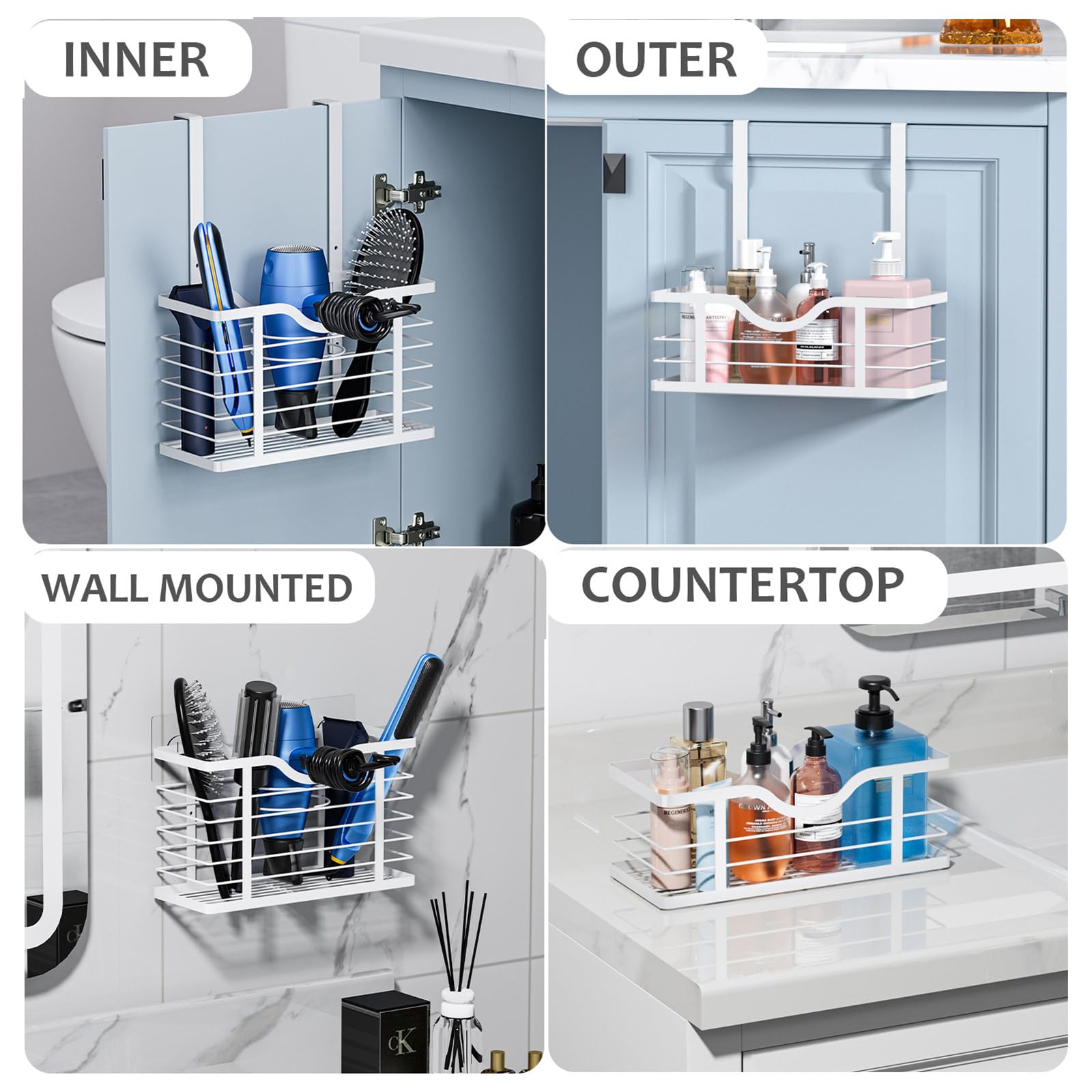 Carwiner Hair Dryer Holder, 2Pc Hair Tool Organizer, Blow Dryer Holder, Adjustable Height Bathroom Cabinet Organizer Tray For Ha