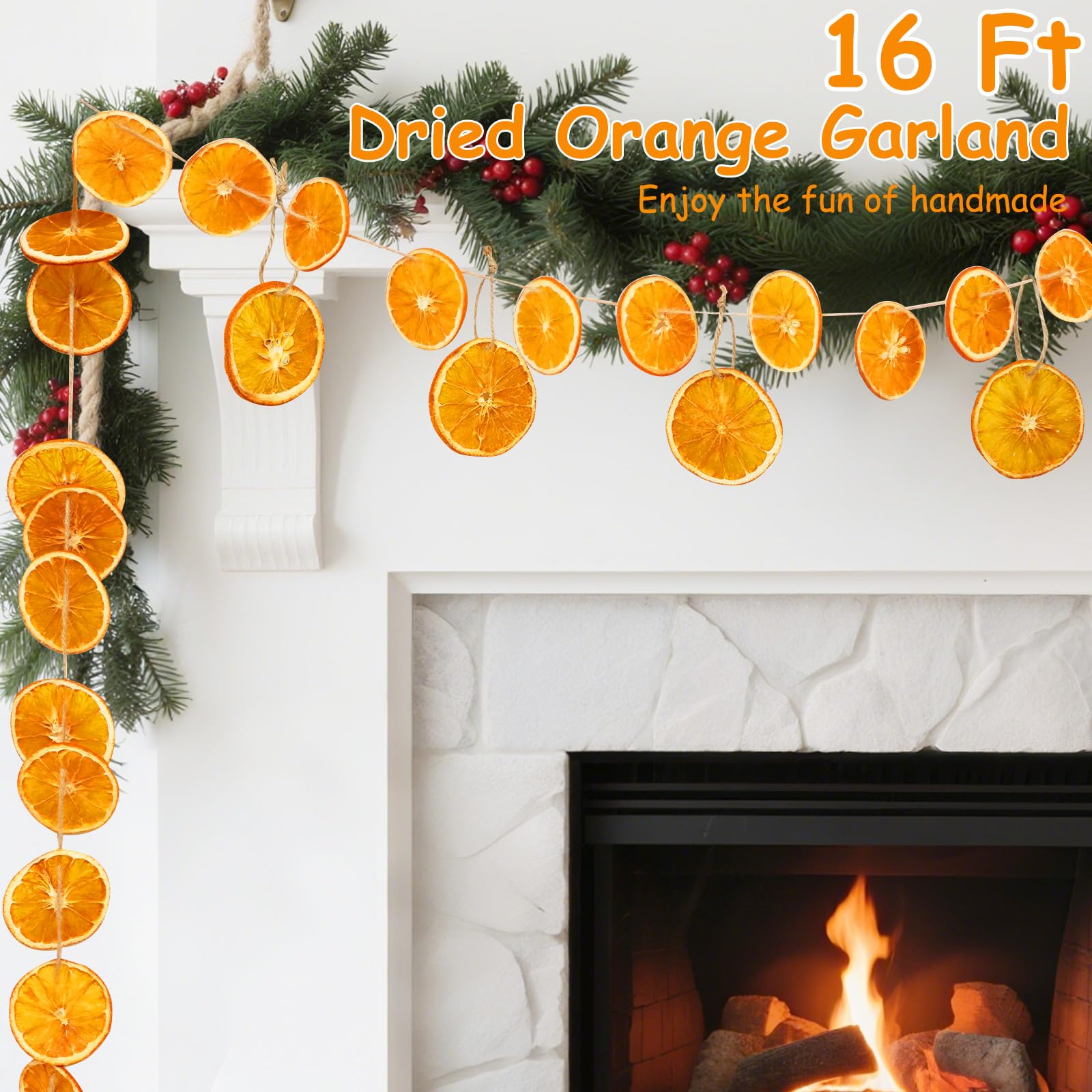 50 Pcs Dried Orange Slices, Natural Rustic Ornament for Hanging Decorations, Christmas Wreath Making Supplies with Hemp Rope, DI