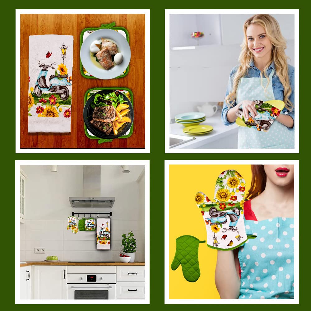 Lobyn Value Packs - Sunflowers & Butterflies & Blue Scooter: 5 Piece Kitchen Towel Set With 2 Decorative Dish Towels (25X15), 1