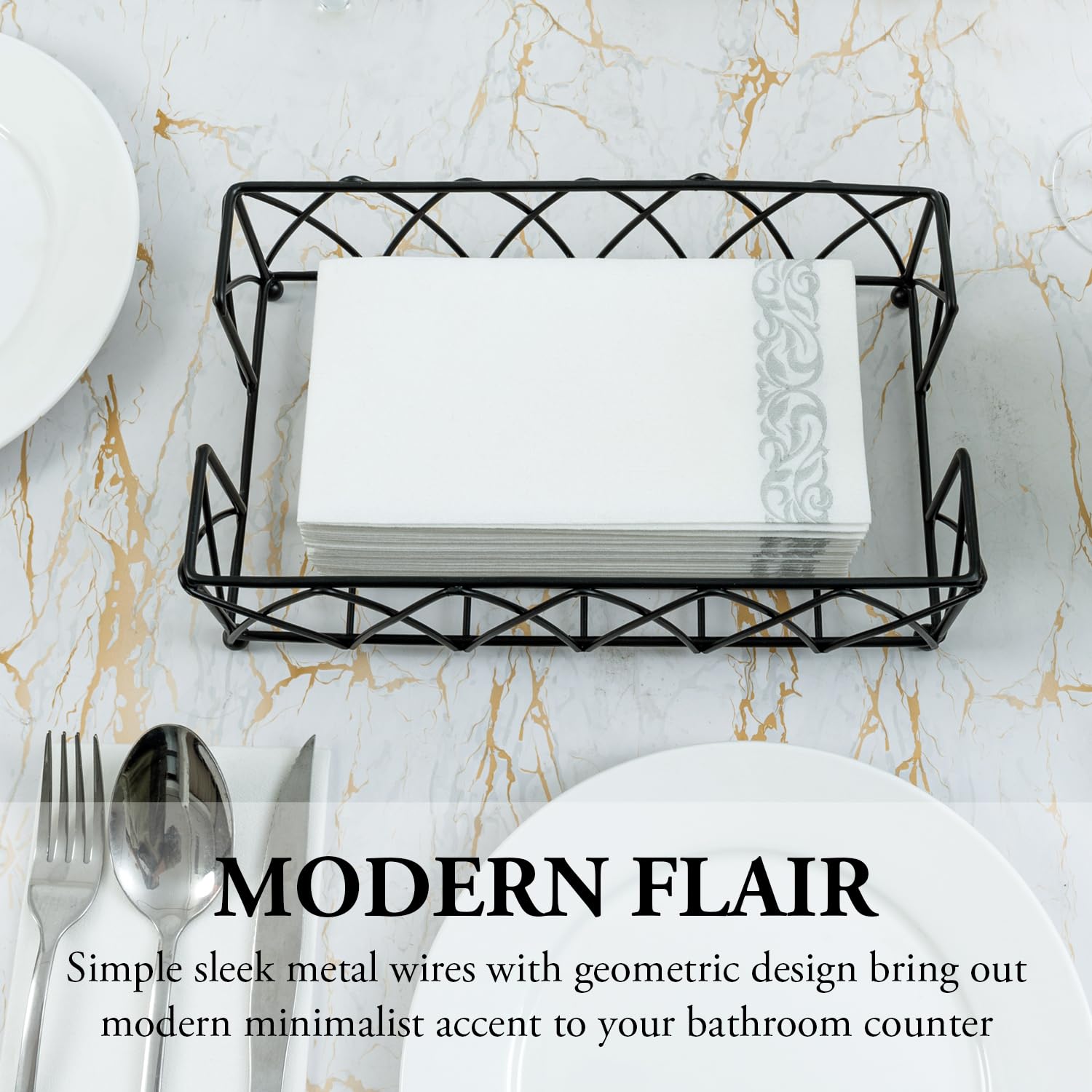 Mygift Modern Deluxe Metal Wire Countertop Folded Paper Towel Holder With Matte Black Finish, Guest Bathroom Vanity Tabletop Dis