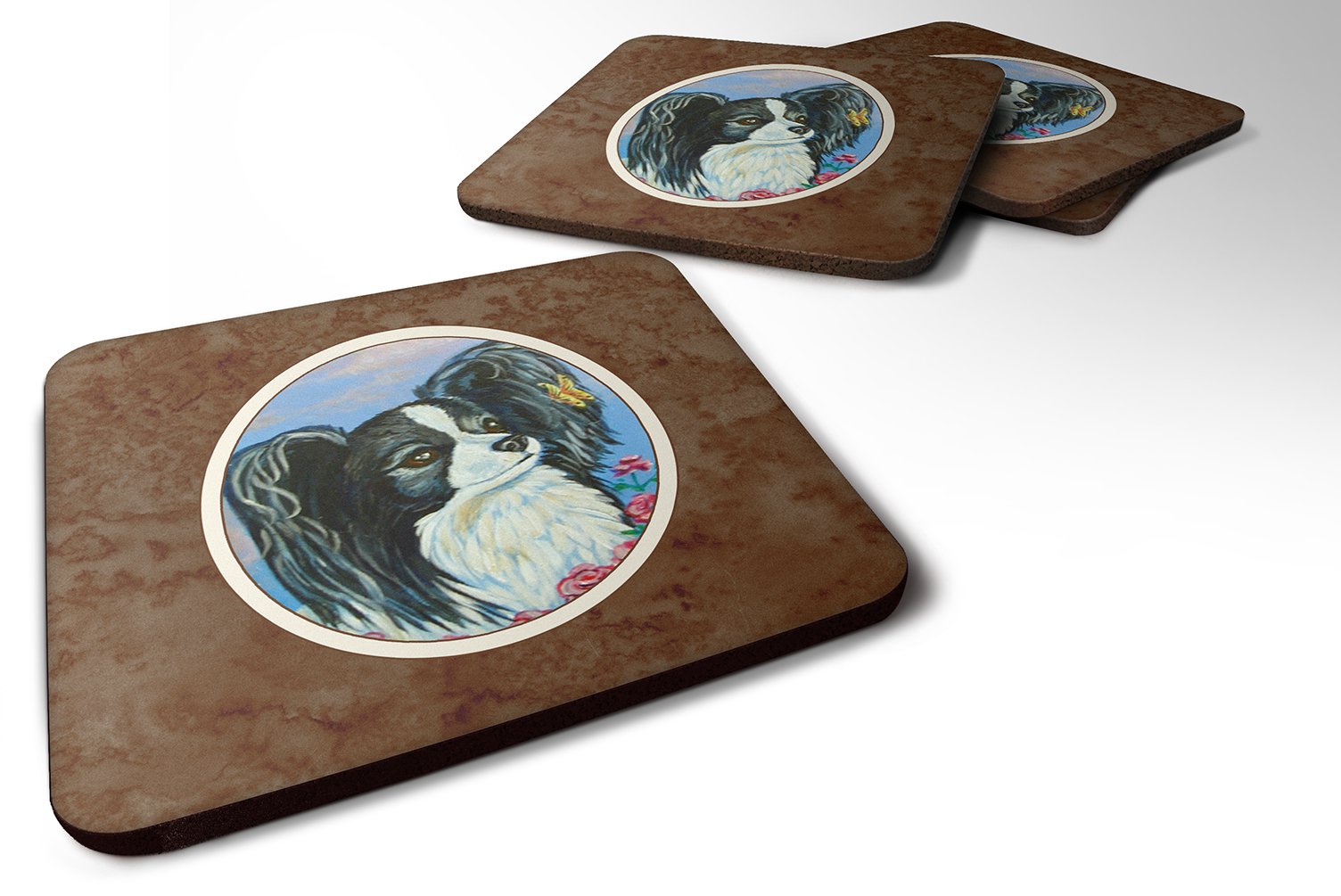 Carolines Treasures Black And White Papillon Foam Coasters (Set of 4), 3.5, Multicolor