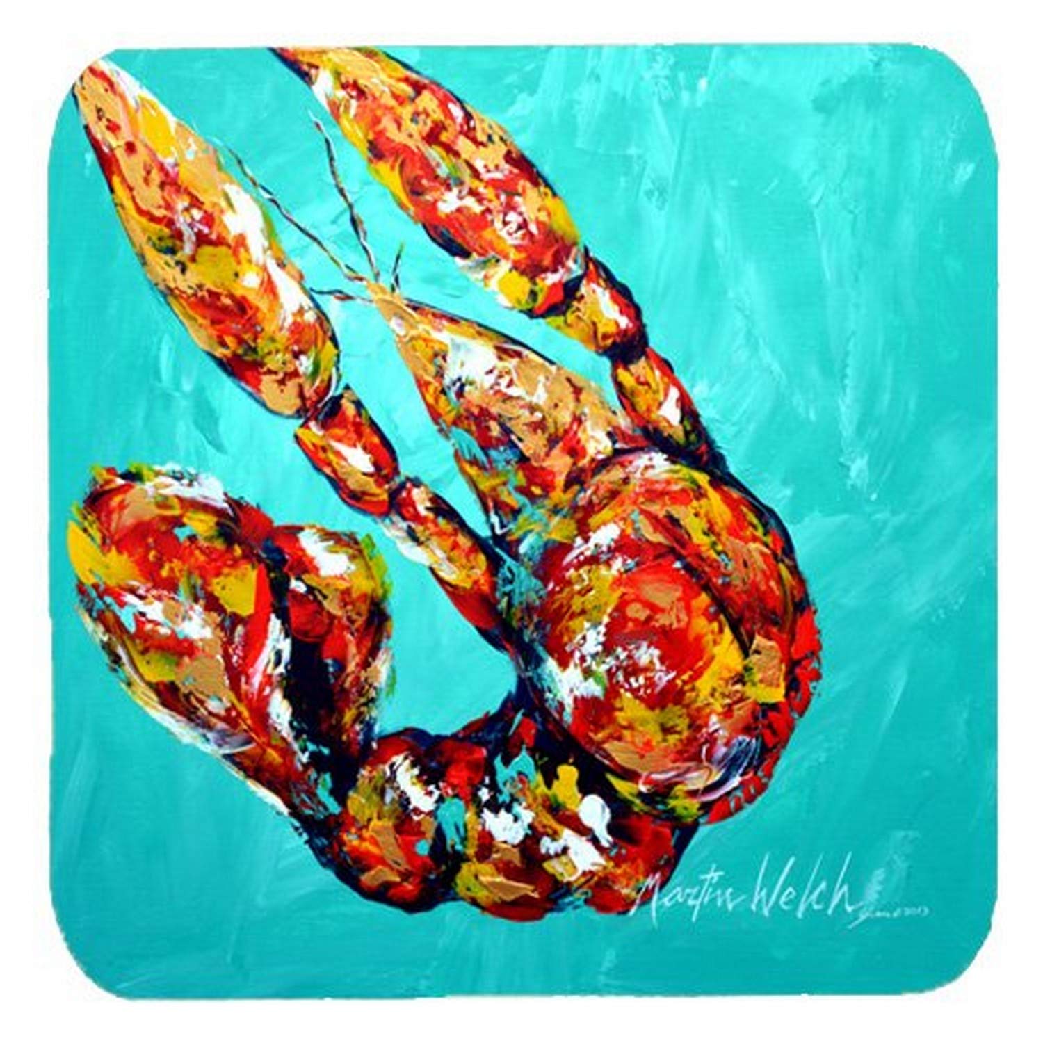 Carolines Treasures Crawfish Electric Claw Aqua Green Foam Coasters (Set of 4), 3.5 H x 3.5 W, Multicolor