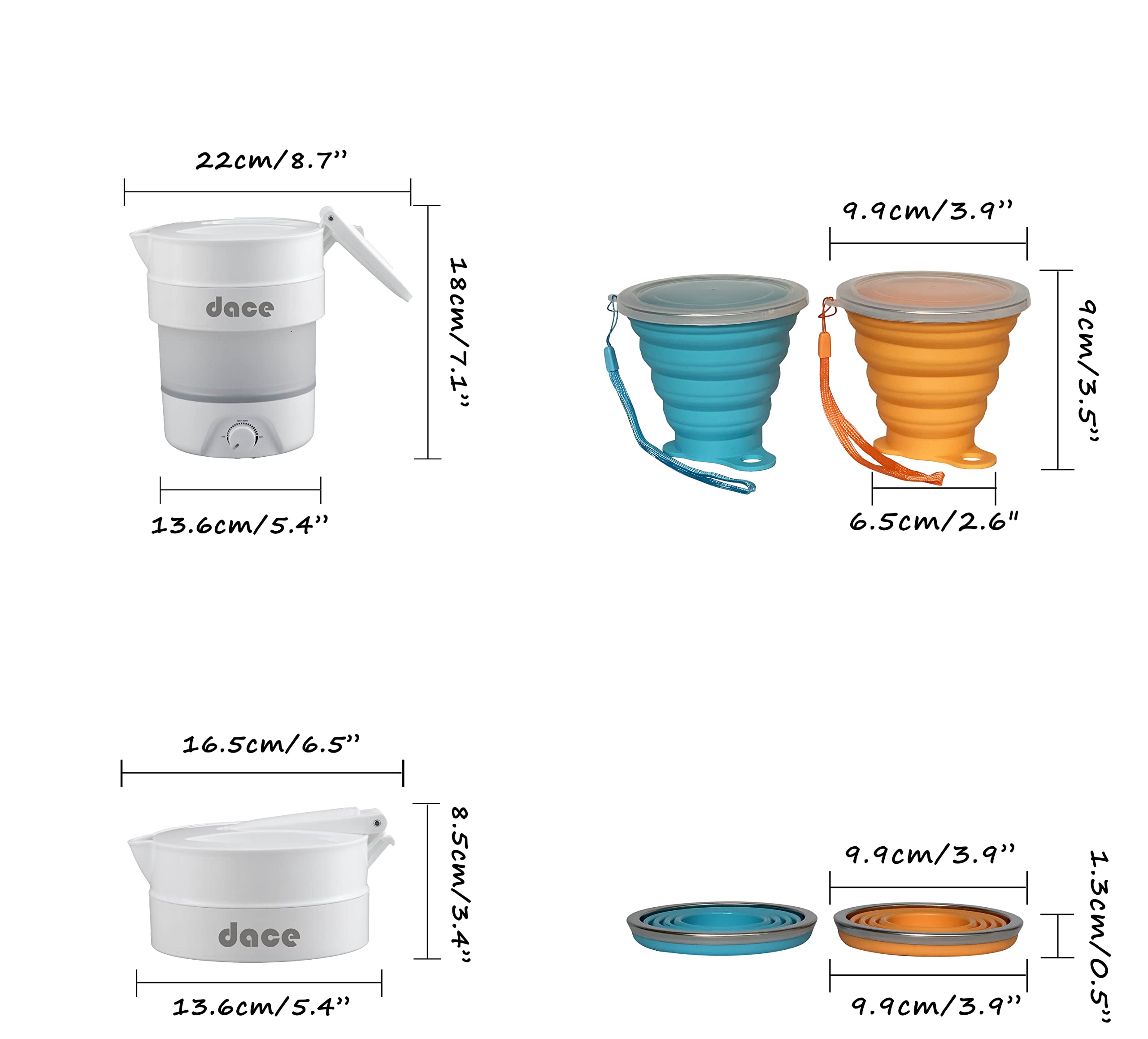 Portable Foldable Electric Travel Kettle, 800Ml/27Oz, White With Two Folding Cups And One Coffee Dripper,110V & 220V Dual Voltag