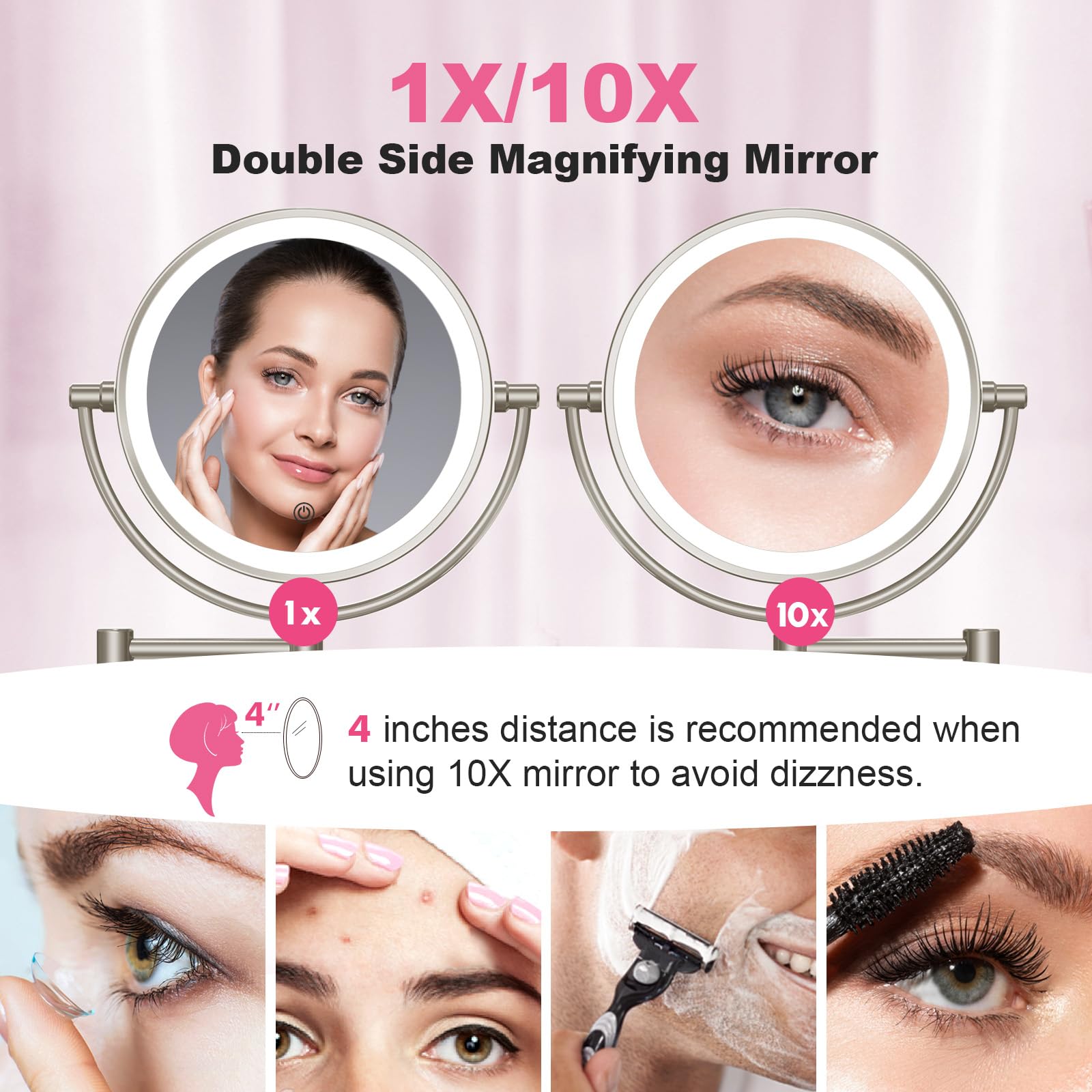 Fascinate Upgraded Wall Mounted Makeup Mirror With Lights, Super Large Double Sided 1X/10X Magnifying Mirror For Bathroom, 360 S