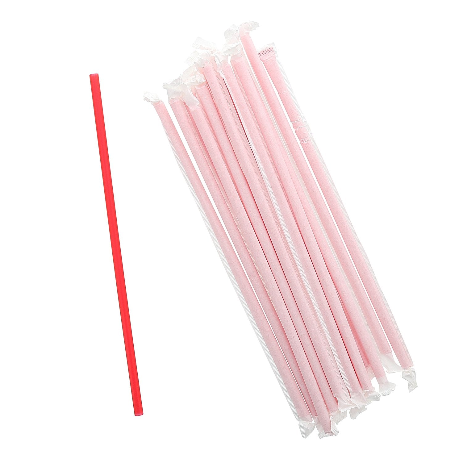 AmerCare 10.25 Inch Giant Red Straws  Paper Wrapped  Case of 1200