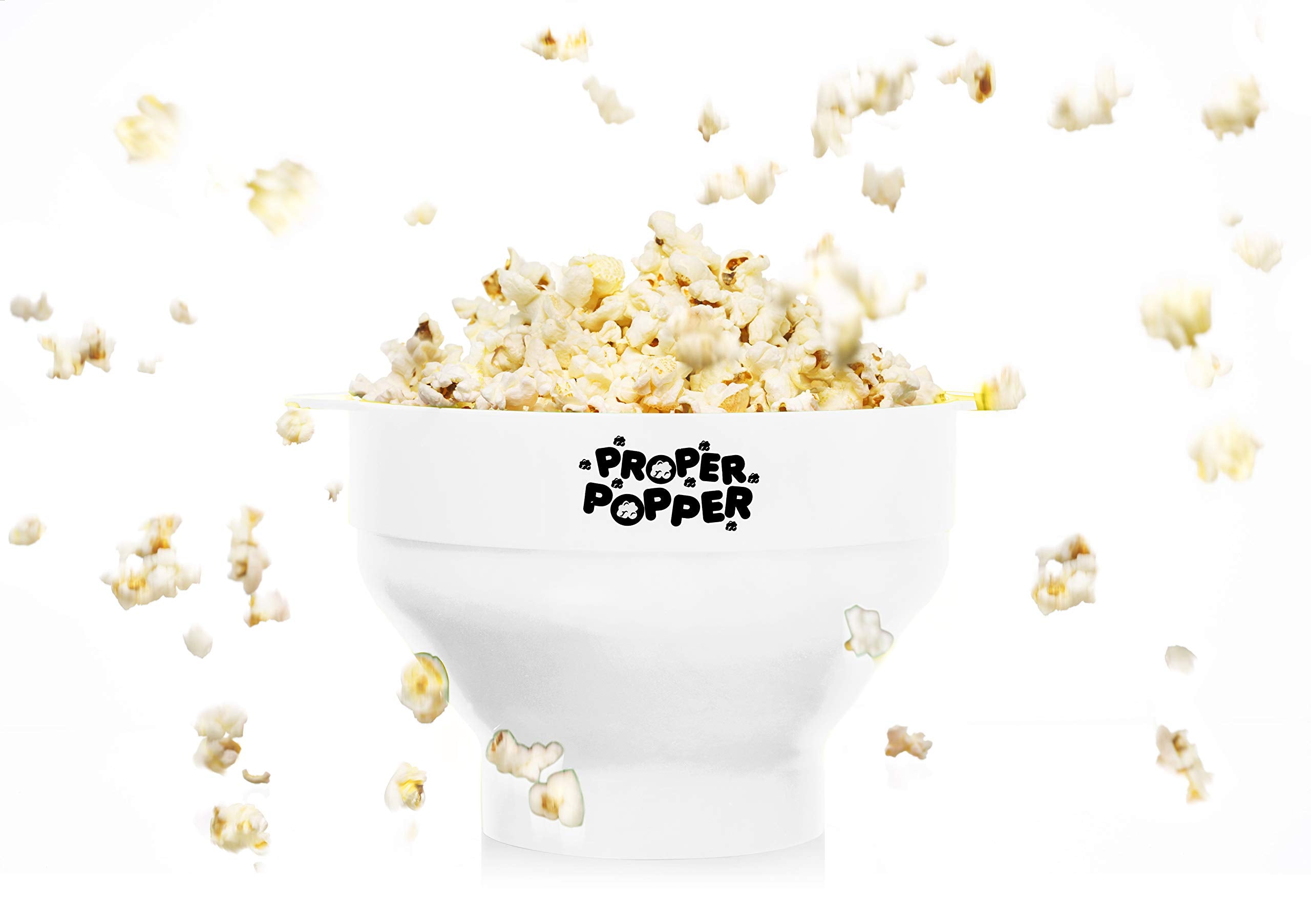 PROPER POPPER Silicone Microwave Popcorn Maker, Collapsible Bowl, BPA Free, Dishwasher Safe, White