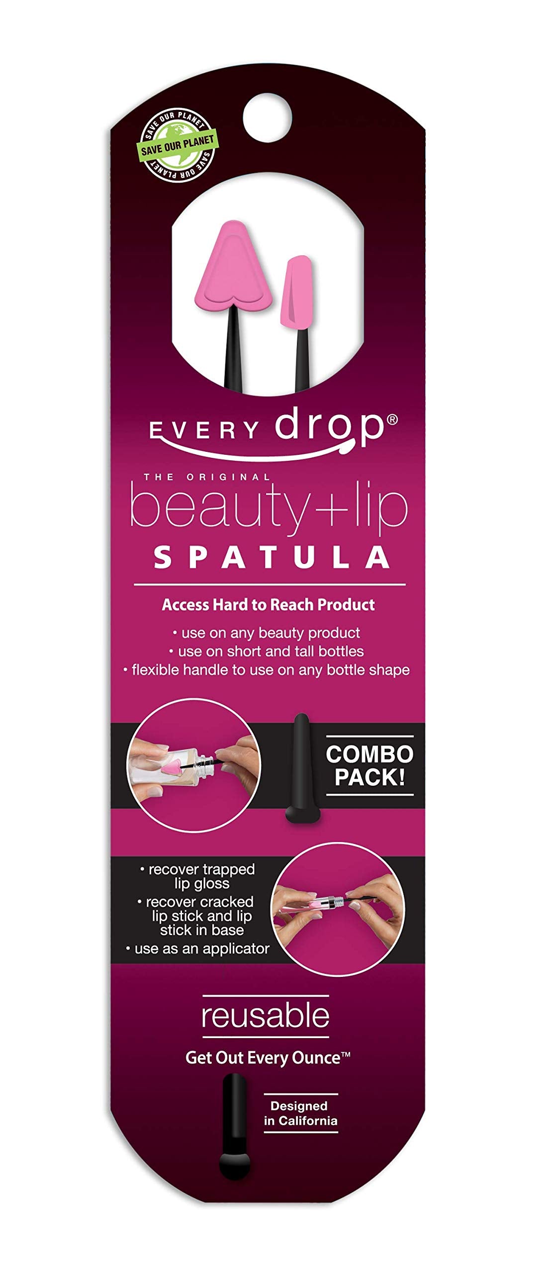 Every Drop Beauty + Lip Spatula Combo, Last Drop, Get Hard To Reach Beauty And Lip Products Out Of Bottle, Washable And Reusable