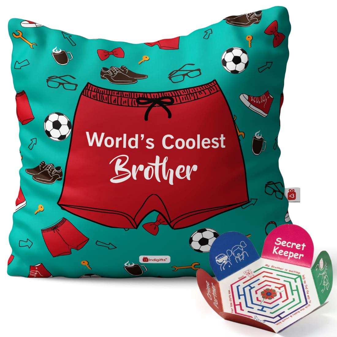 Indigifts Raksha Bandhan Gifts for Brother Worlds Coolest Brother Quote Sea Green Cushion Cover 12x12 inch with Filler - Best Ra