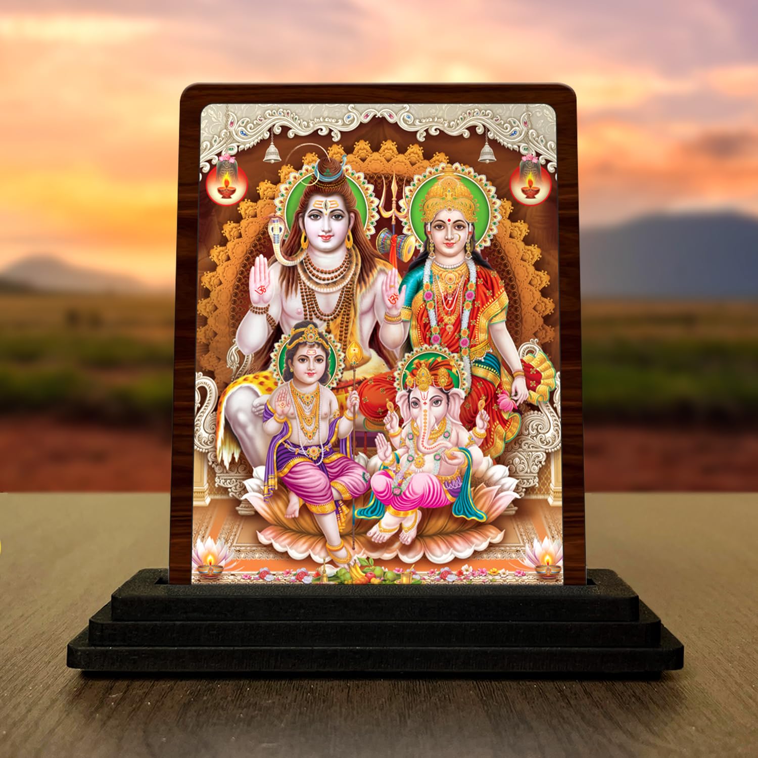Vprint Quality Shiva Parvati Photo Frame Tabletop Idol Stand 7.5 X 10 X 1 Cm | Waterproof Gloss Print | Shiv Parivar Home Mandir
