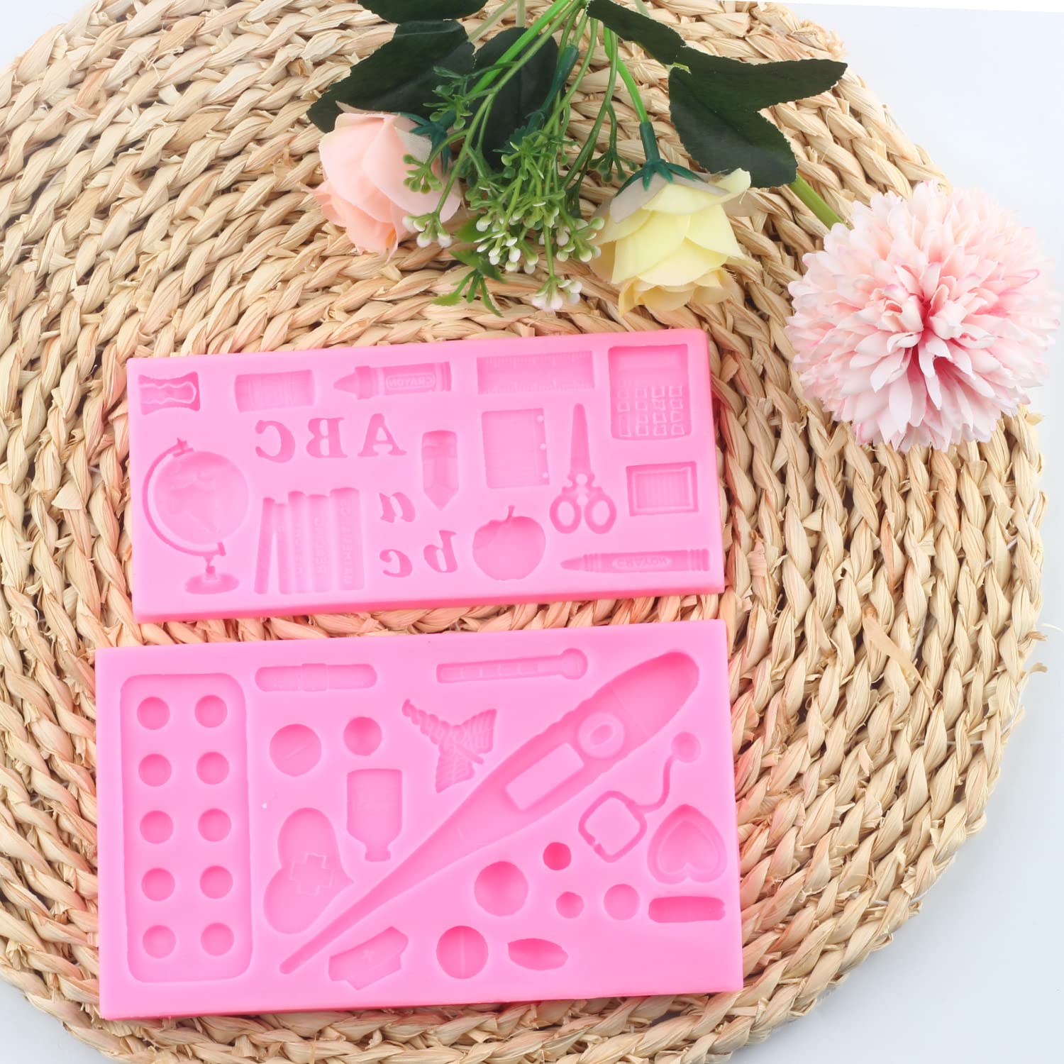 Mujiang Medical Apparatus Silicone Mold Learning Series Fondant Molds For Cake Decorating Chocolate Candy Resin Clay Set Of 2