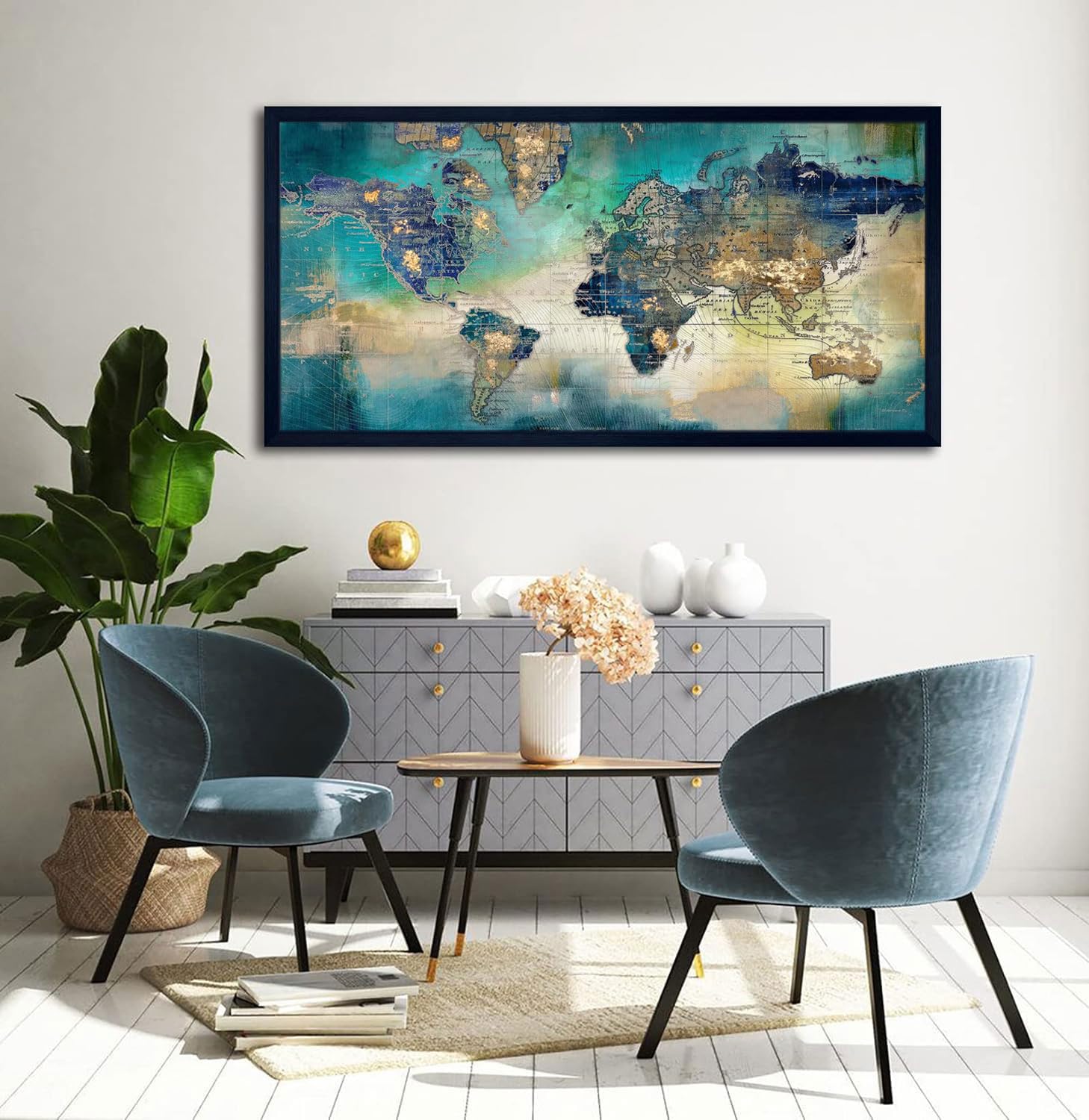 Large World Map Canvas Prints Wall Art For Living Room Office ''29X58 ...