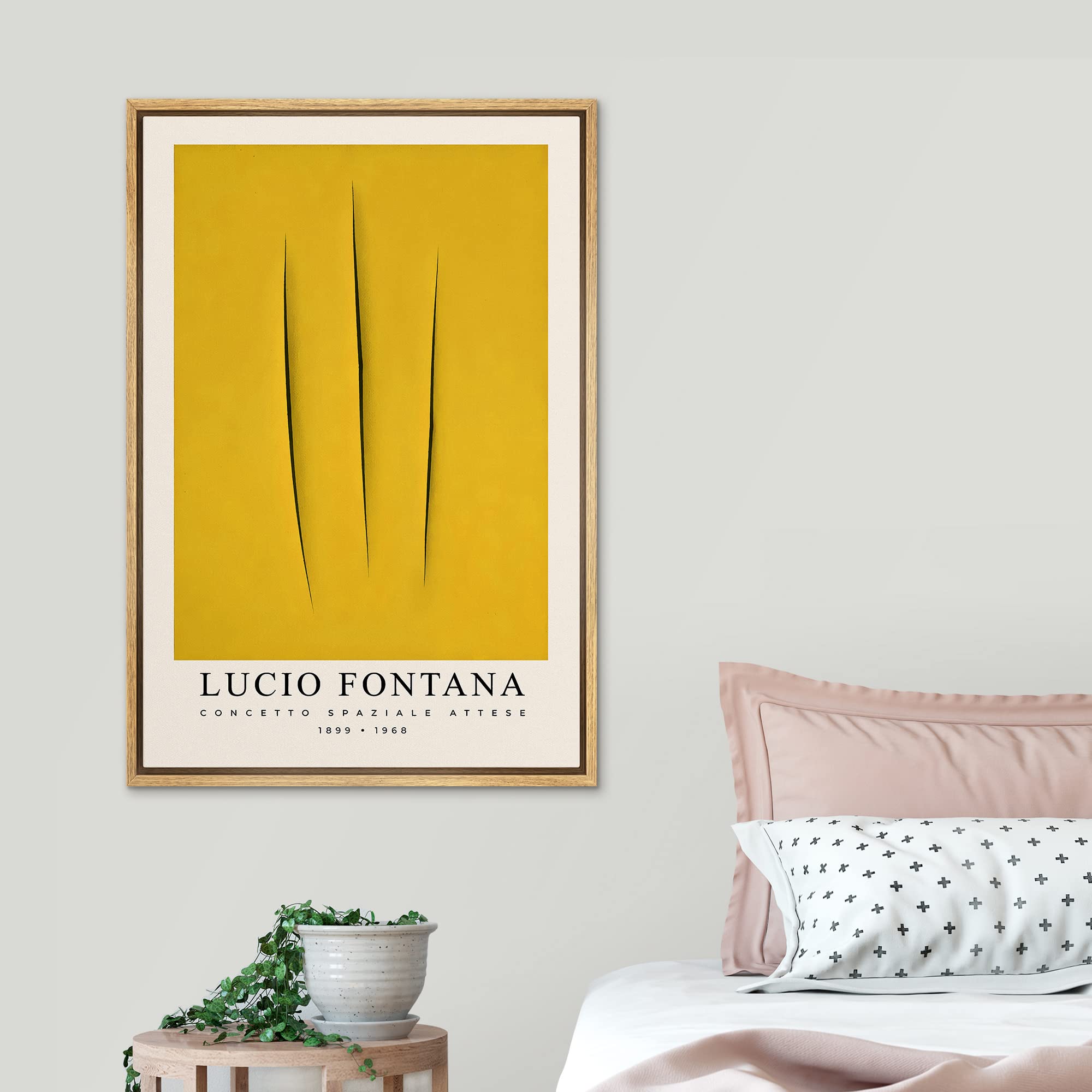 Signleader Framed Canvas Print Wall Art Lucio Fontana Yellow Geometric Stripe Abstract Shapes Illustrations Fine Art Contemporar