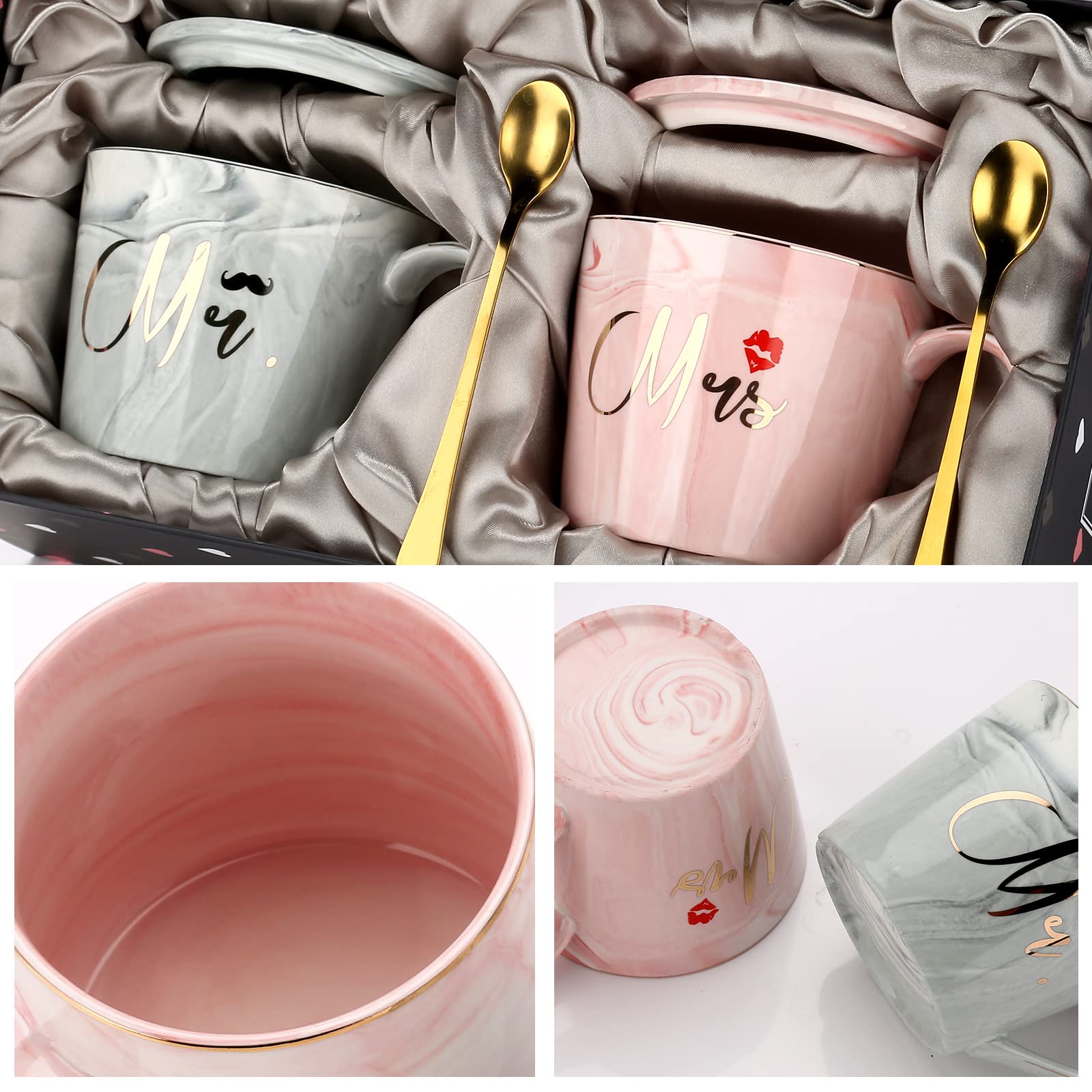 EXREIZST Mr And Mrs Couple Coffee Mugs Set- Wedding Gifts for Bride and Groom Mugs  His and Hers Gifts Anniversary  Bridal Gifts for Engagement Birthday Party - Married Couples Ceramic Marble Cups