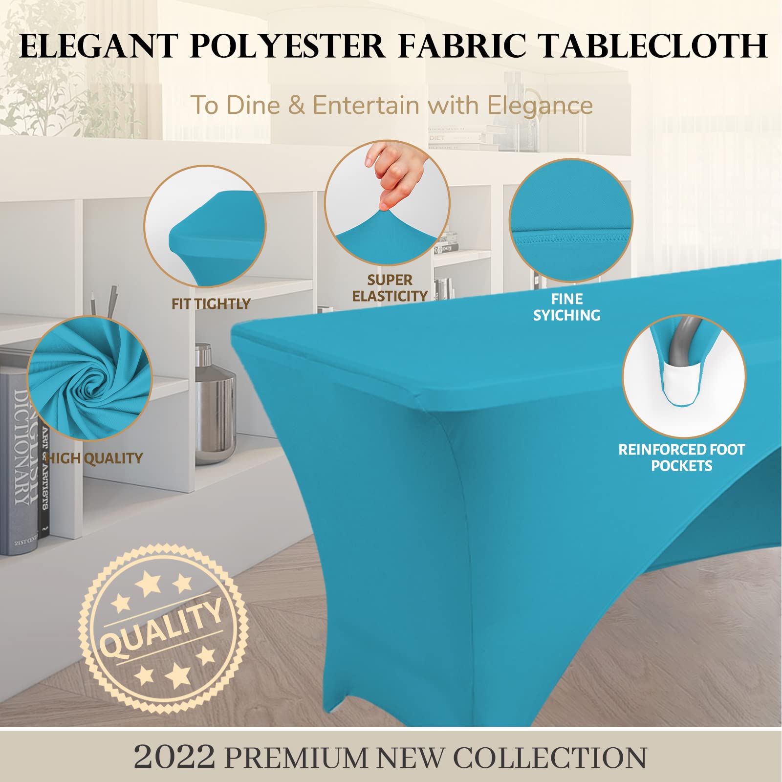 Fhberni Spandex Table Cover 4 Ft. Fitted Polyester Tablecloth Stretch Table Cover Table Topper Open Back - Turquoise