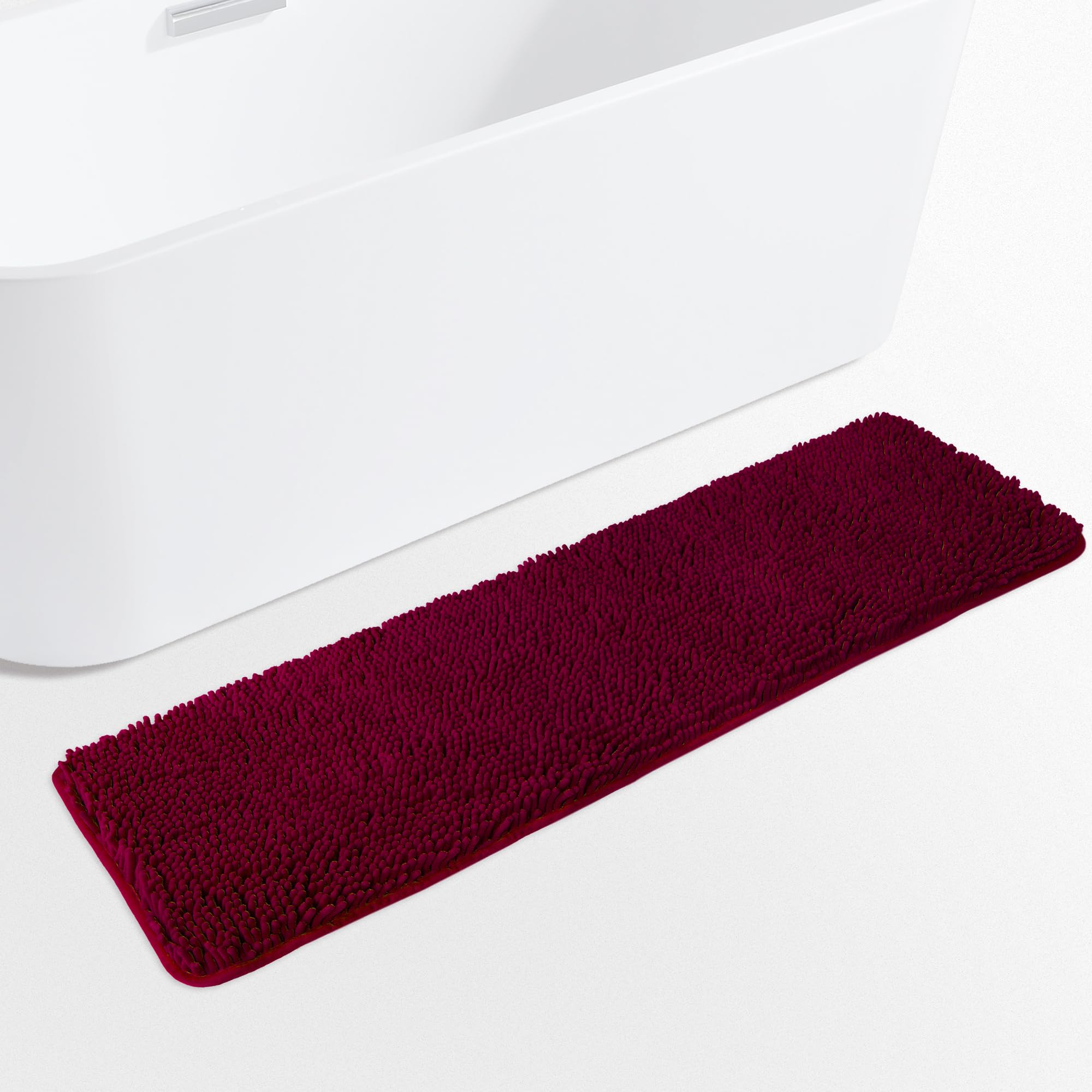 Yeaban Burgundy 47 x 17 Bathroom Rug - Thick Chenille Bath Mats | Absorbent and Washable Bath Rug Non-Slip, Plush and Soft Rugs 