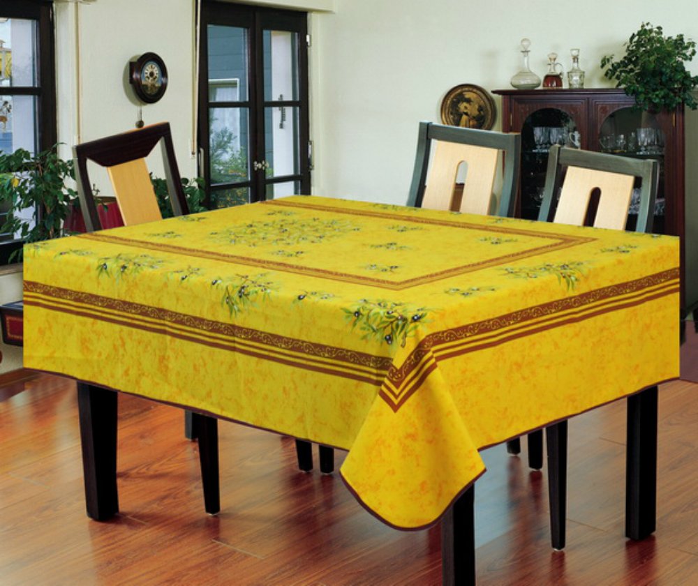 Texstyles Deco Stain Resistant Tablecloth- 100% Polyester- Easy Care (Round 70'', Grasse Yellow)