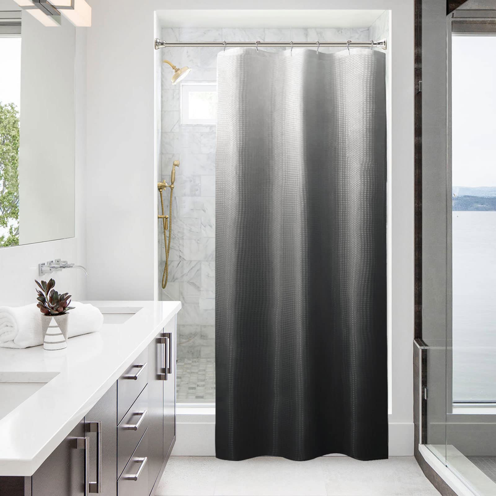 Bbiggood Black Ombre Narrow Shower Curtain Set, 36 X 72 Small Stall Shower Curtain, 36 Inch Waffle Weave Fabric Shower Curtain S