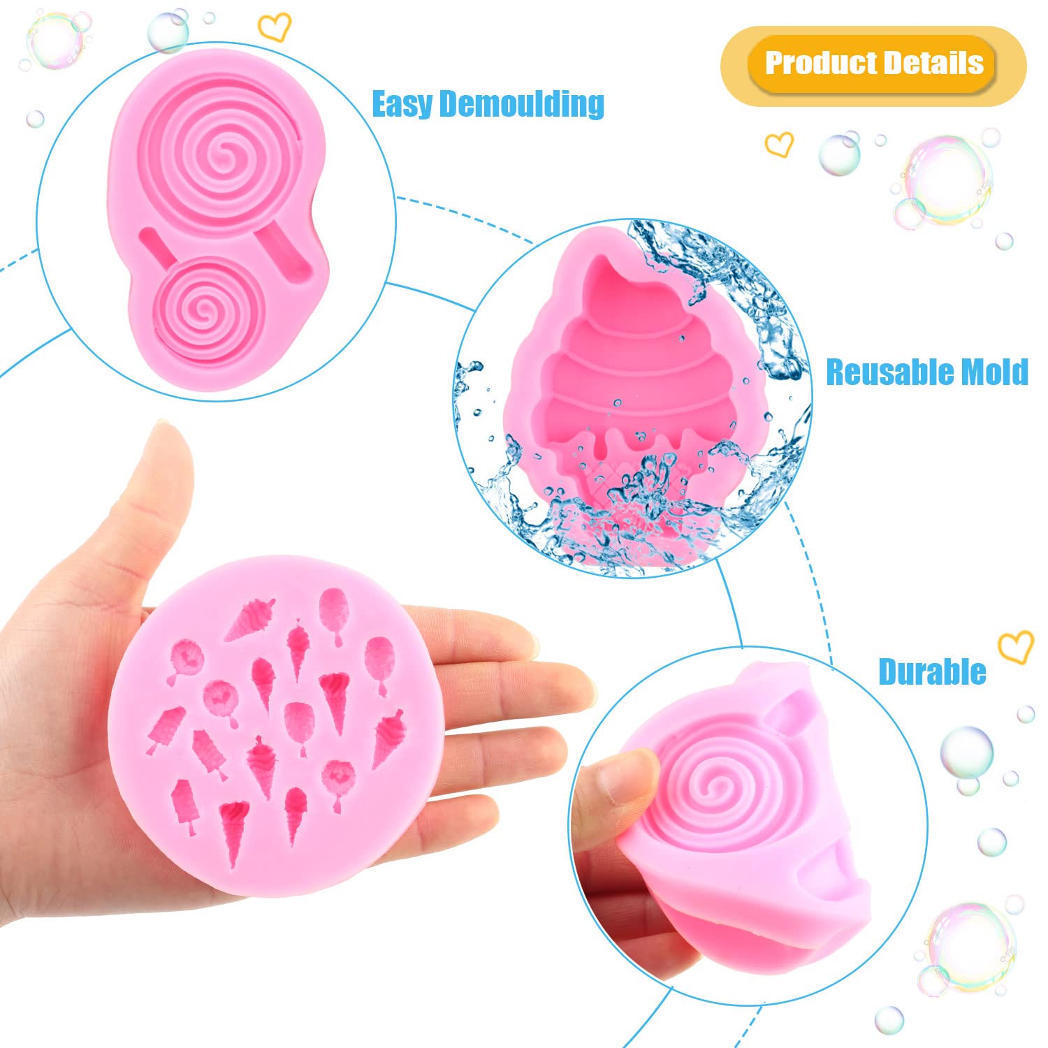 Miyahouse Ice Cream Silicone Molds Candyland Fondant Molds Lollipop Chocolate Mold For Cake Decorating Cupcake Topper Popsicle P