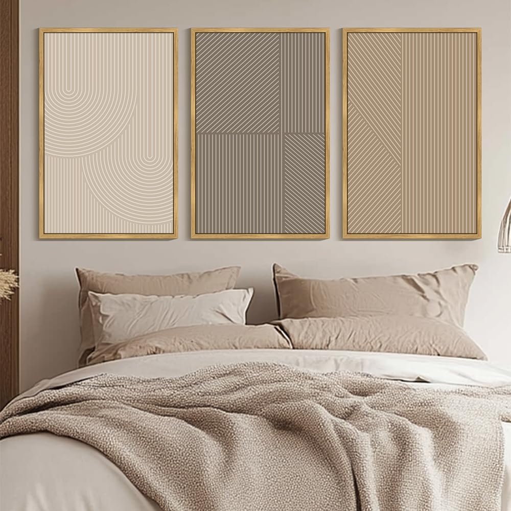 Kuvioke Minimalist Abstract Bohemian Framed Wall Art Modern Boho Neutral Line Wall Decor Geometric Artwork Bedroom Dining Room 2