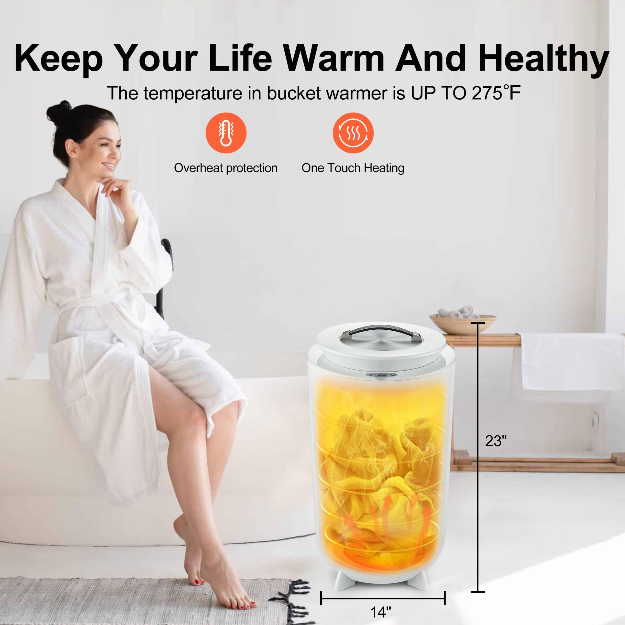 Towel Warmer, Towel Warmer For Bathroom With Aroma Tray,Luxury Towel Warmer Bucket,Auto Shut Off,Adjustable Timer 15/30/45/60, F