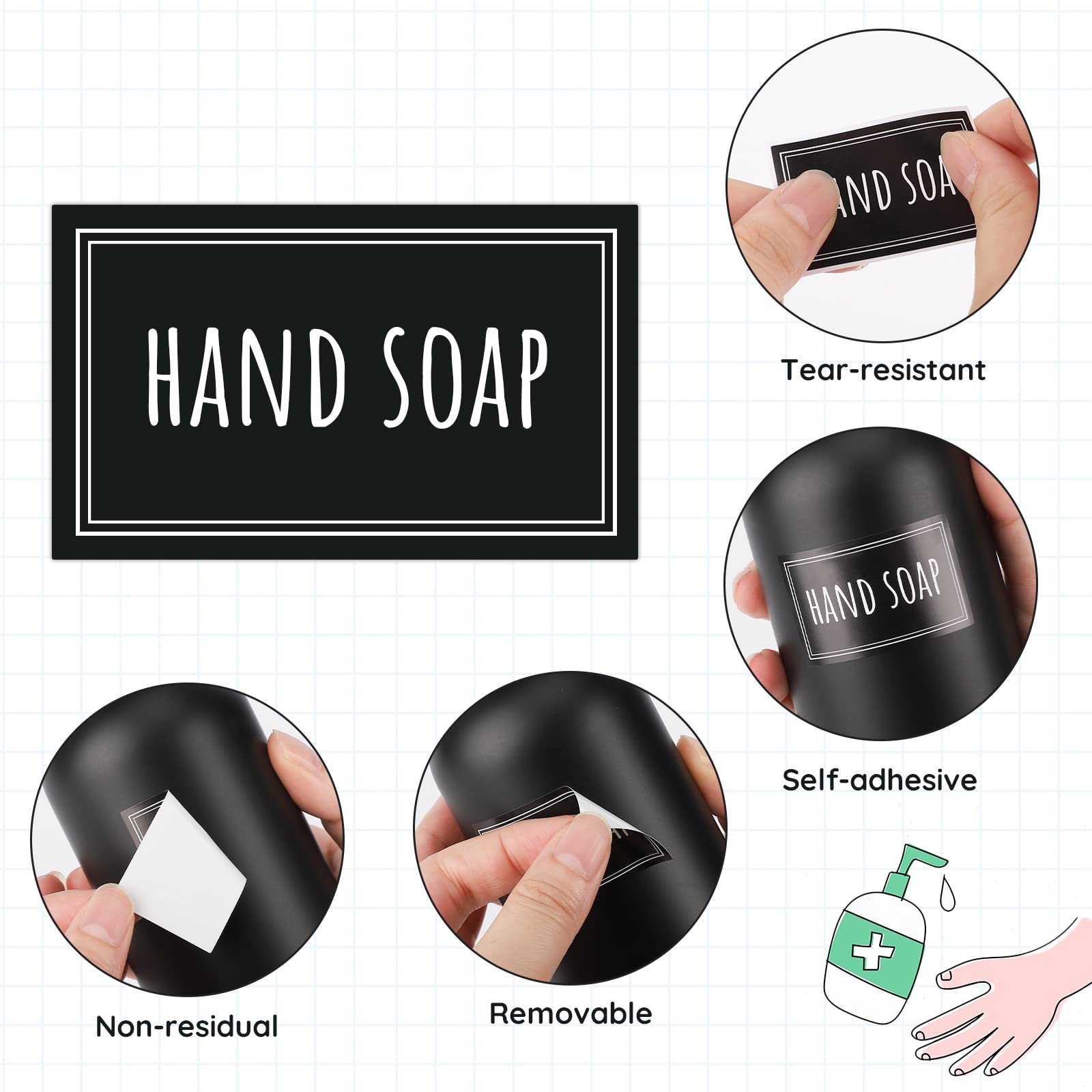 Segbeauty Waterproof Labels For Organizing, 36 Packs Soap Dispenser Label Stickers Printed With Shampoo Conditioner Hand Soap, S