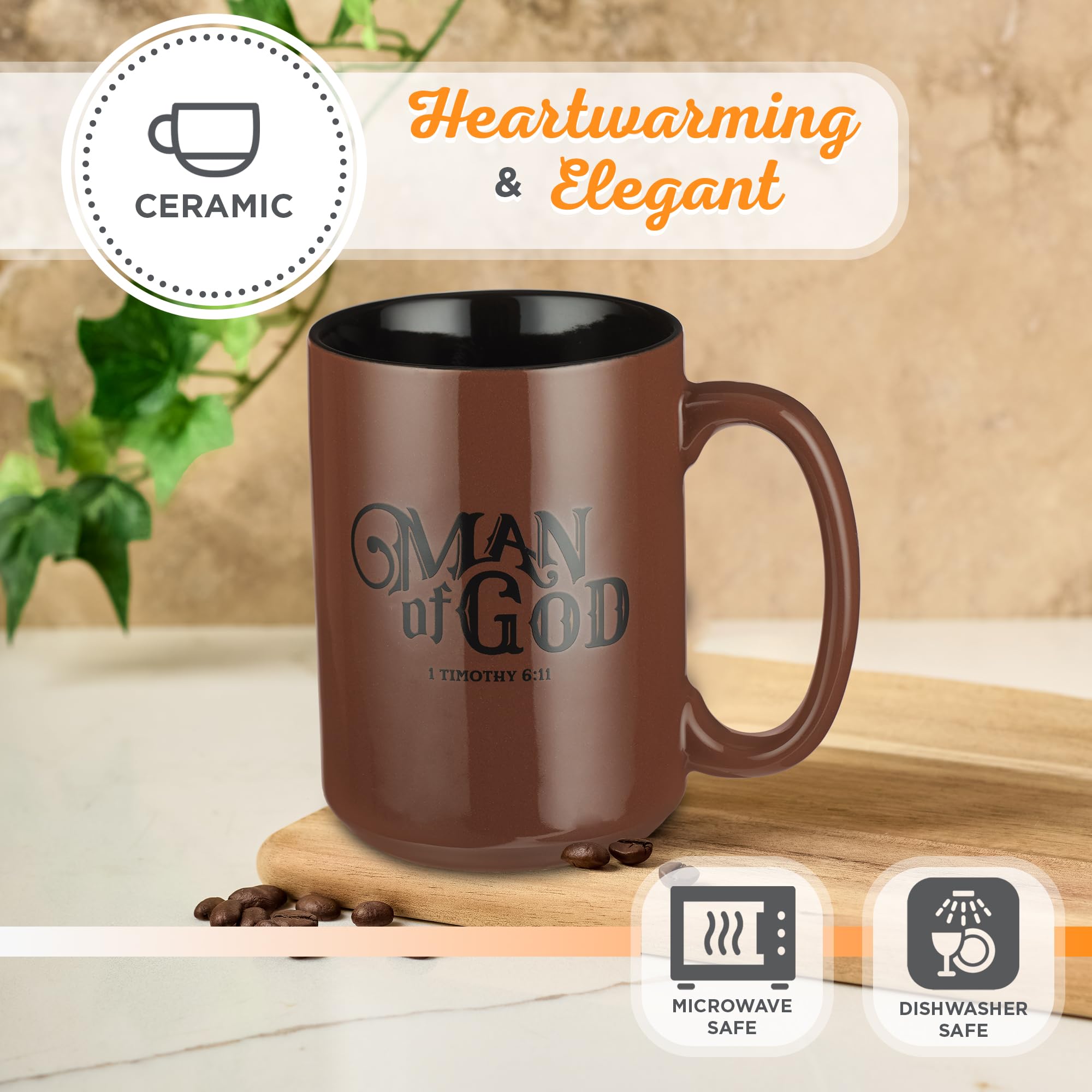 Christian Art Gifts Brown Ceramic Coffee Mug - 14 oz. Microwave and Dishwasher-safe Inspirational Scripture Coffee and Tea Mug f