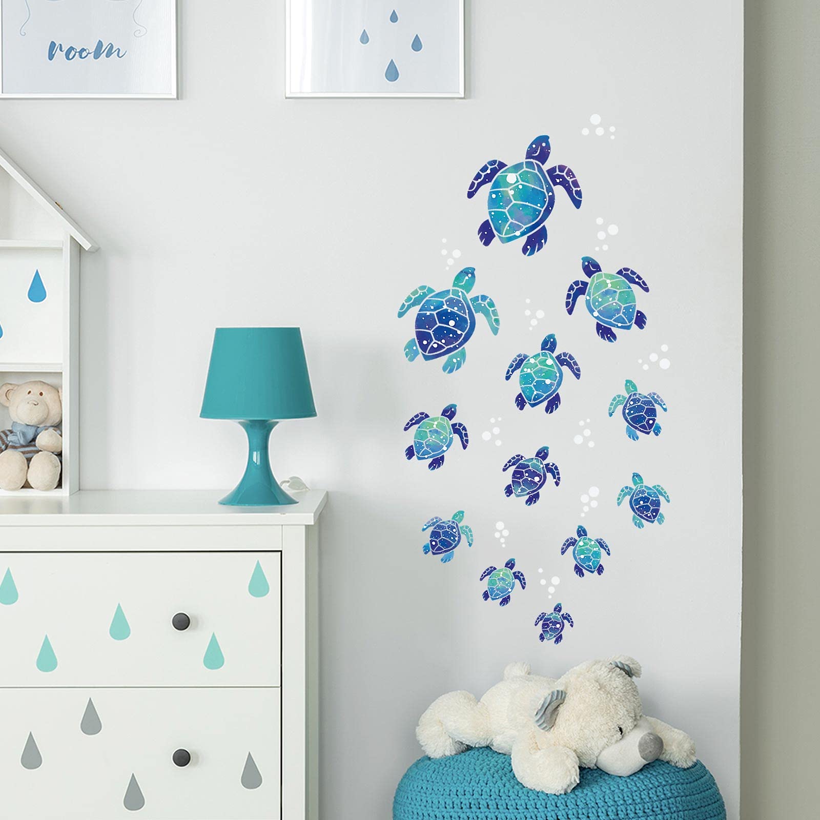 Sea Turtle Wall Decals 3D Ocean Grass Seaweed Stickers Under The Sea Wall Decals Decor Bubbles Peel And Stick Removable Vinyl Un