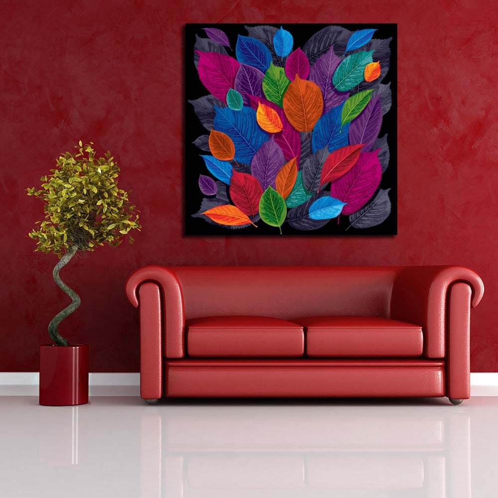 Pitaara Box Dark Autumn Leaves | Peel & Stick Vinyl Wall Sticker For Bedroom & Living Room | 16 X 16 Inch (41 X 41 Cms)