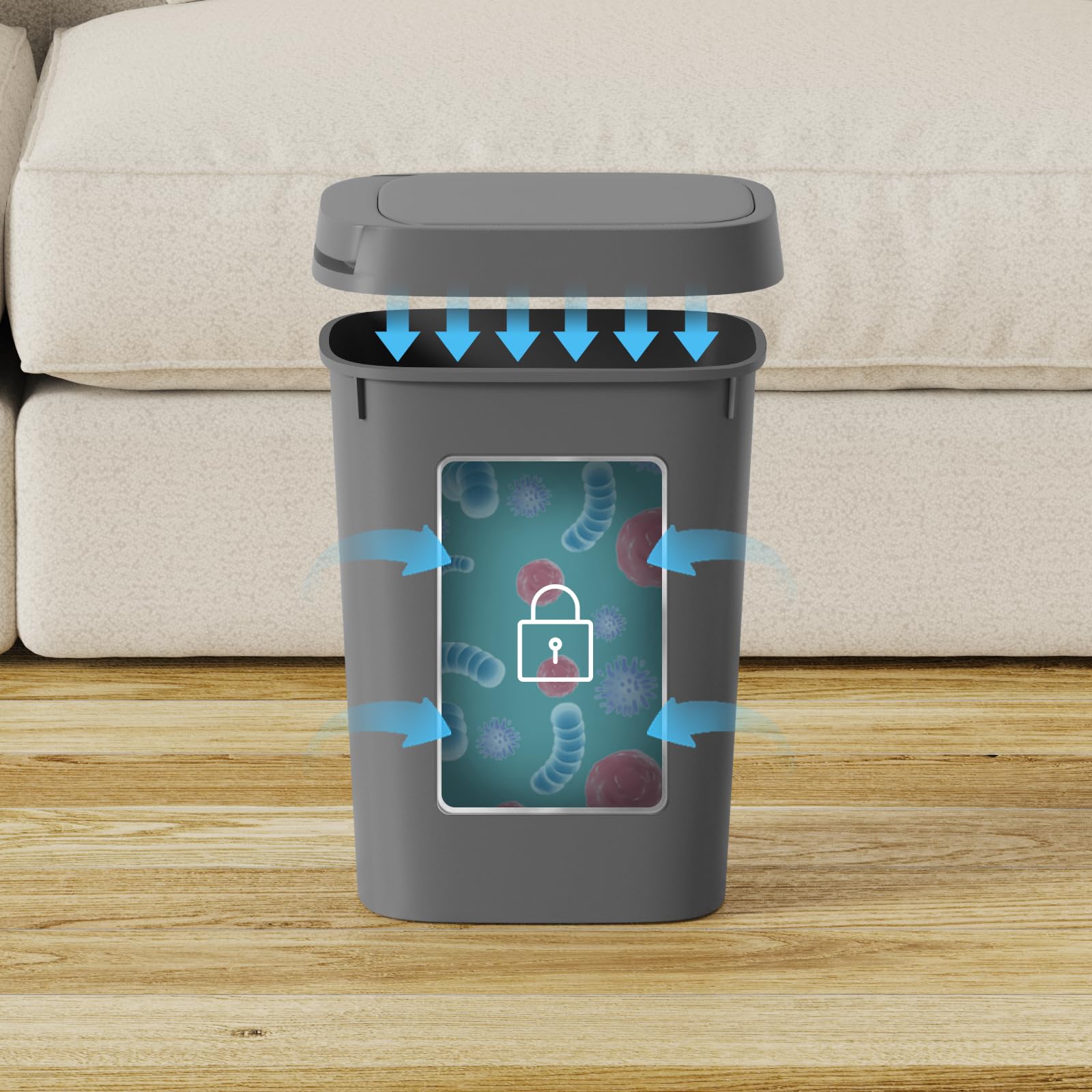 Ksskss 3 Pack Bathroom Small Trash Can With Lid, 2.6 Gallon Slim Garbage Bin With Pop-Up Lid, 10L Plastic Wastebasket With Press