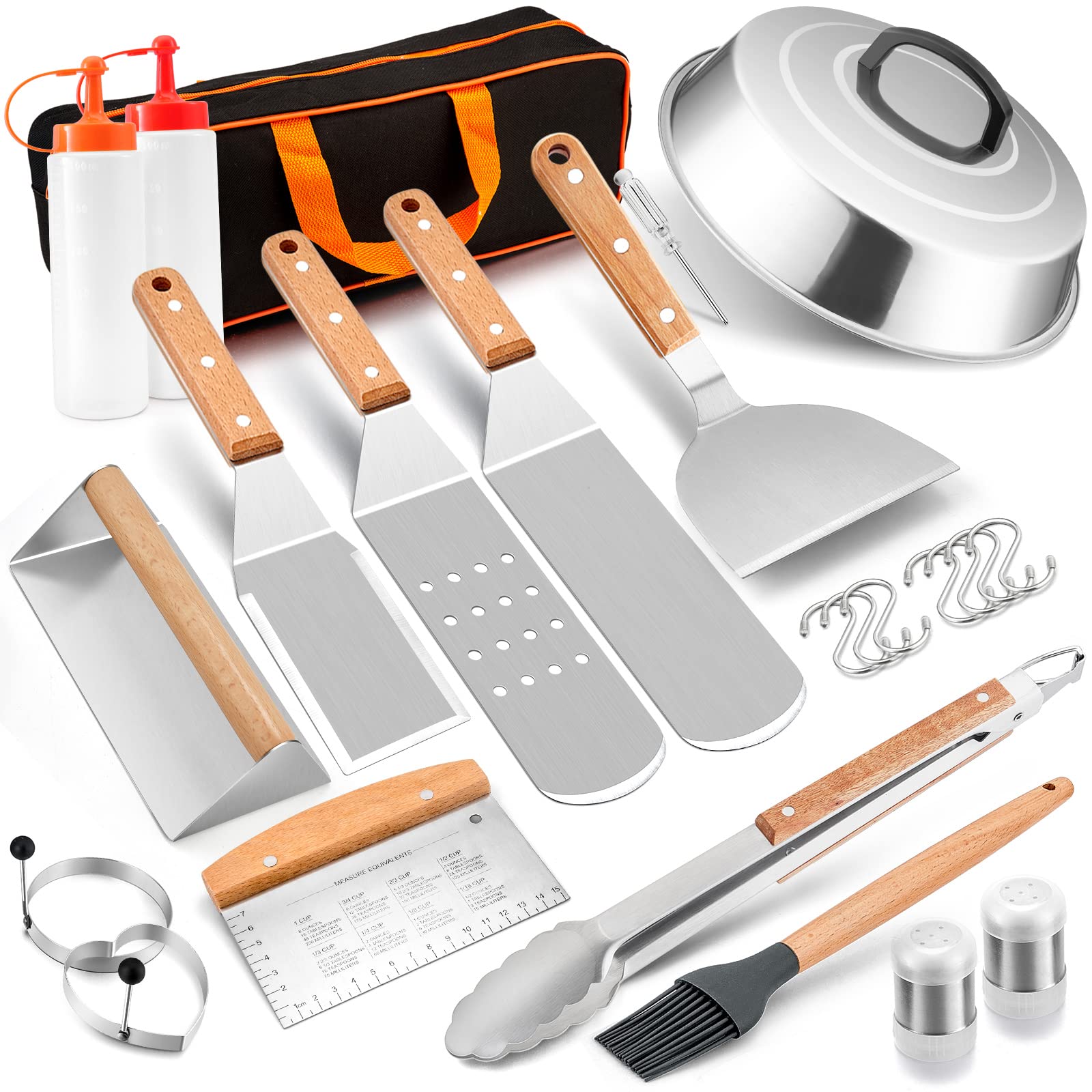 Hasteel Griddle Accessories Kit, Stainless Steel Metal Spatula Tools Set Of 16, Heavy Duty Griddle Spatulas & 12In Melting Dome