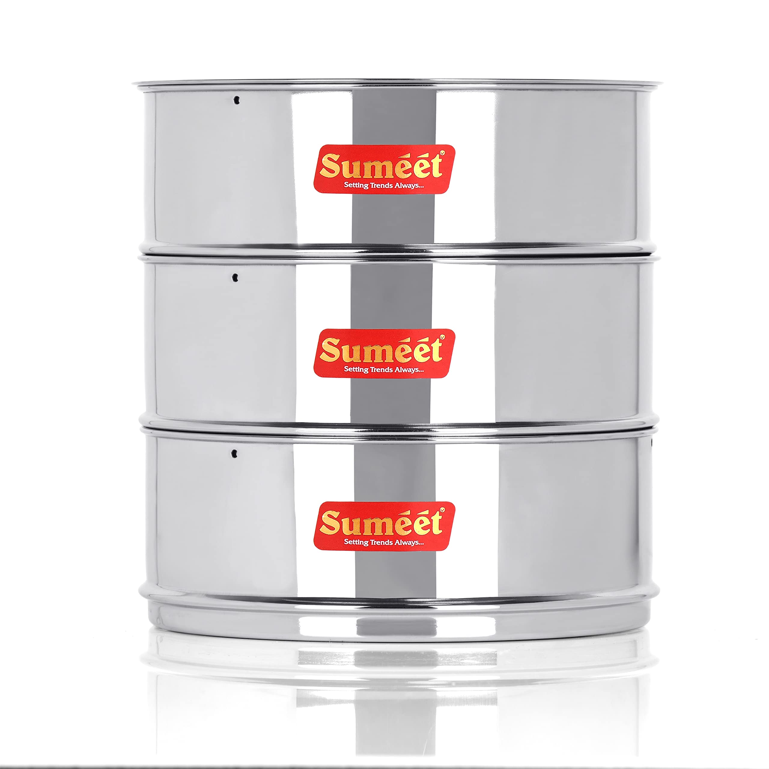 Sumeet Stainless Steel Deep Stackable Containerseparator With Lid Suitable For 9 Liter & 10 Liter Outer Lid Cooker  Silver  19.7 X 19.7 X 19.8 Centimeters