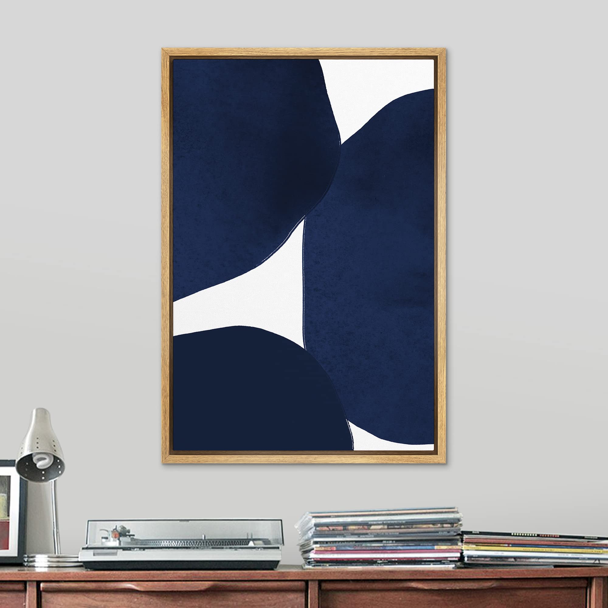 Signleader Framed Canvas Print Wall Art Geometric Pastel Navy Blue Vintage Circle Collage Abstract Shapes Illustrations Modern A