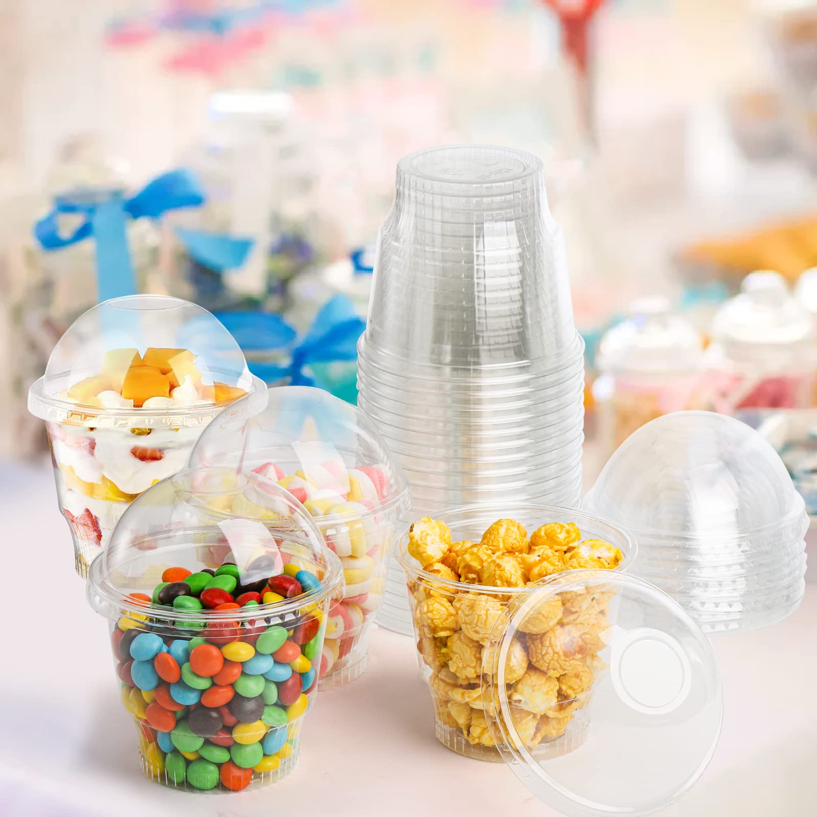Lyellfe 100 Pack Dessert Cups With Dome Lids, 12 Oz Clear Plastic Cups, Bpa Free Disposable Parfait Ice Cream Snack Cups For Pud