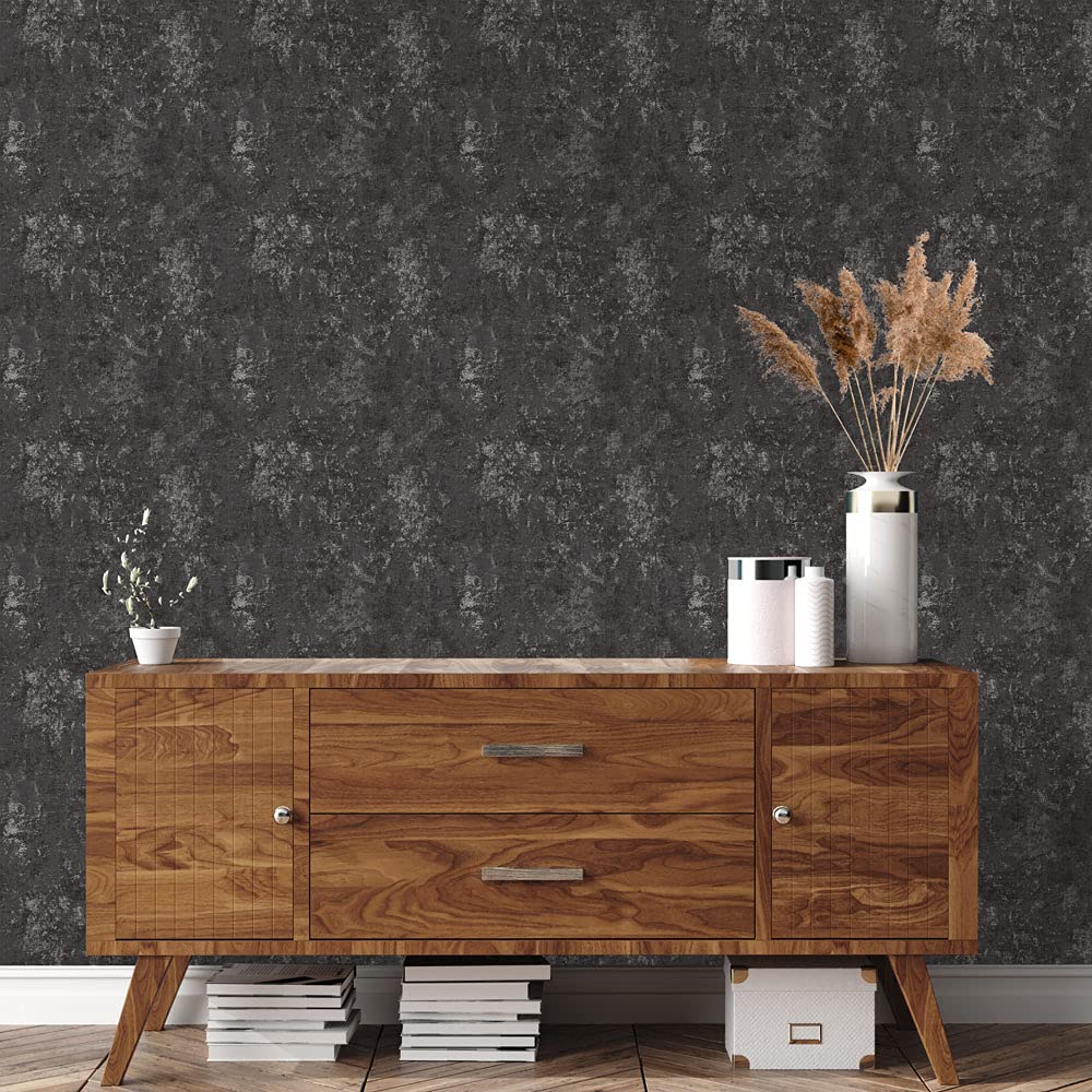 Tempaper Distressed Gold Leaf Peel And Stick Wallpaper 56 Sq. Ft. - Gunmetal