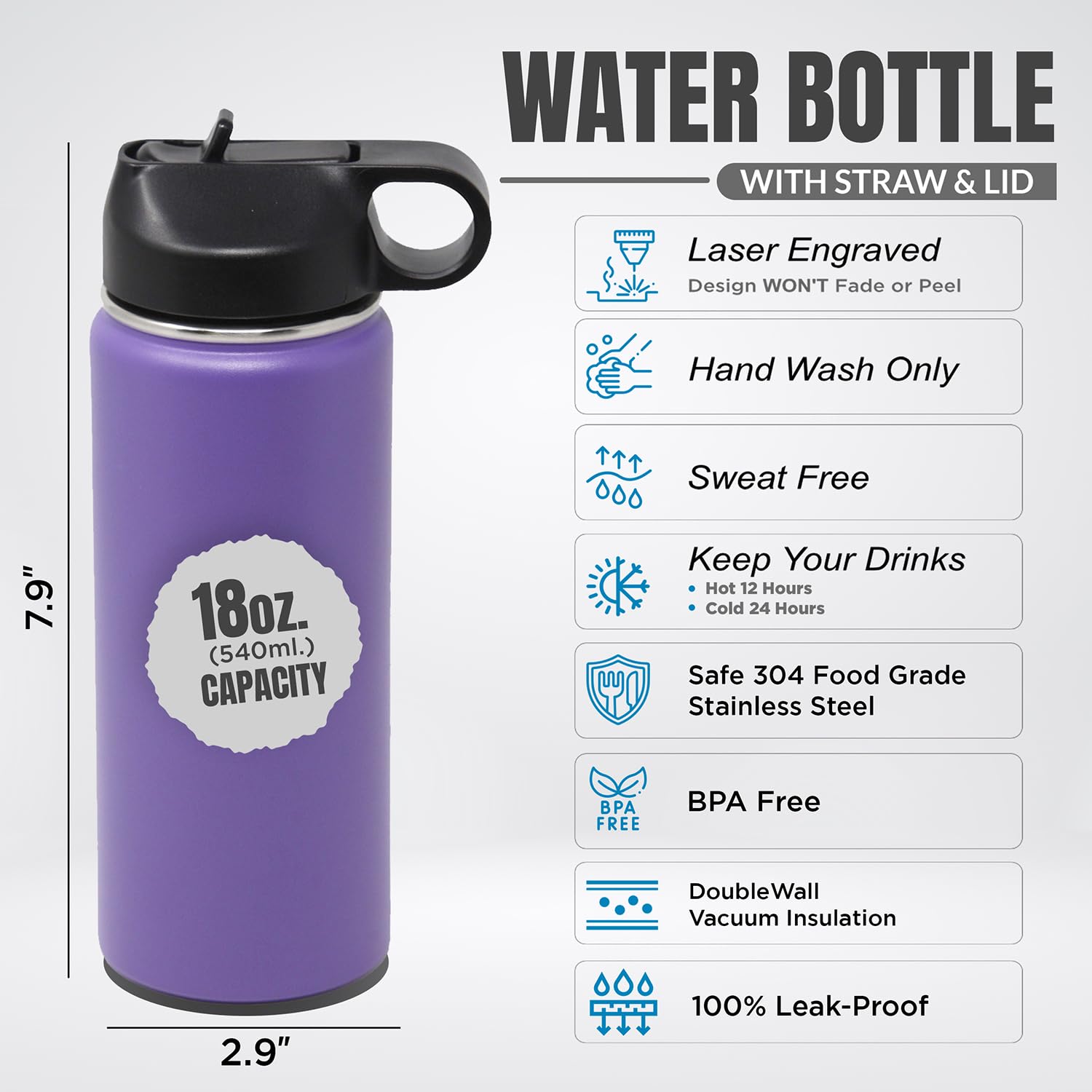 Shop4Ever Personalized Name And Icon Logo Insulated Stainless Steel Water Bottle With Flip Top Lid & Straw Custom Gift For Him O