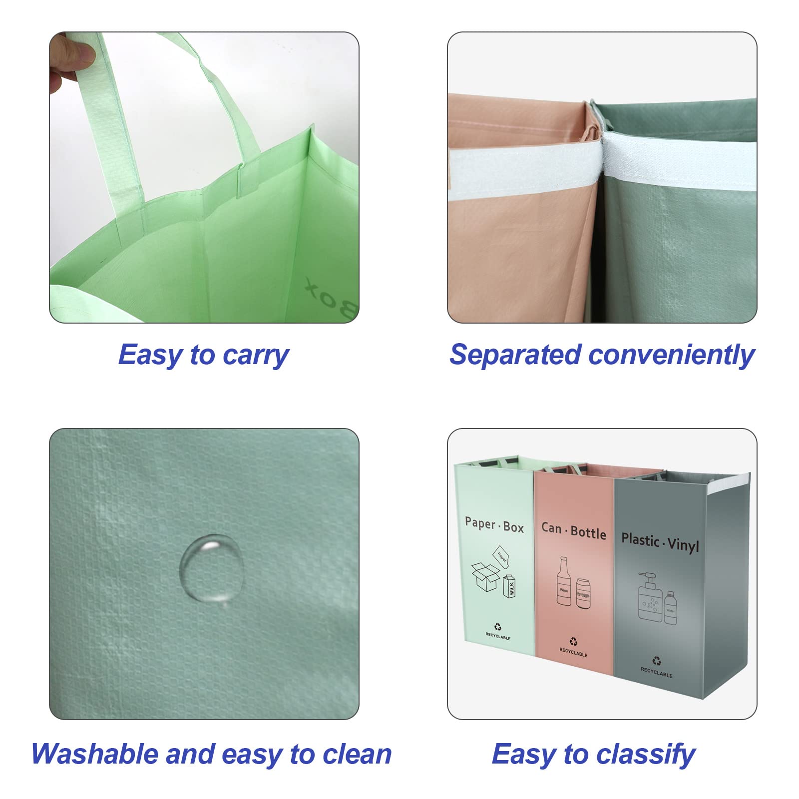 Jialai Home Separate Recycling Waste Bin Bags For Kitchen Home - 42 Gallon Recycling Bins (Pink, Green, Gray) Waste Trash Sortin
