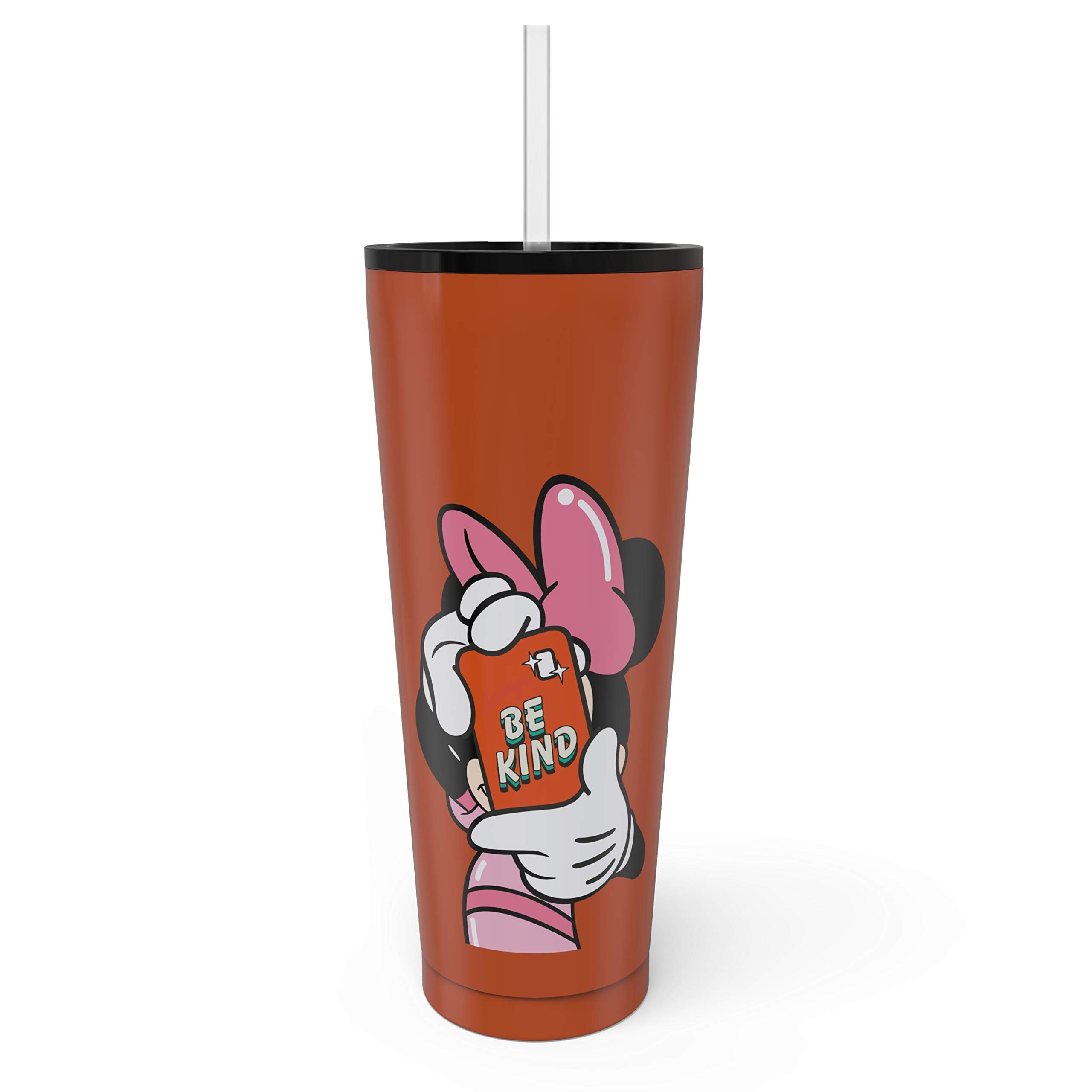 Zak Designs Disney Minnie Mouse Vacuum Insulated Stainless Steel Travel Tumbler with Splash-Proof Lid, Includes Reusable Plastic