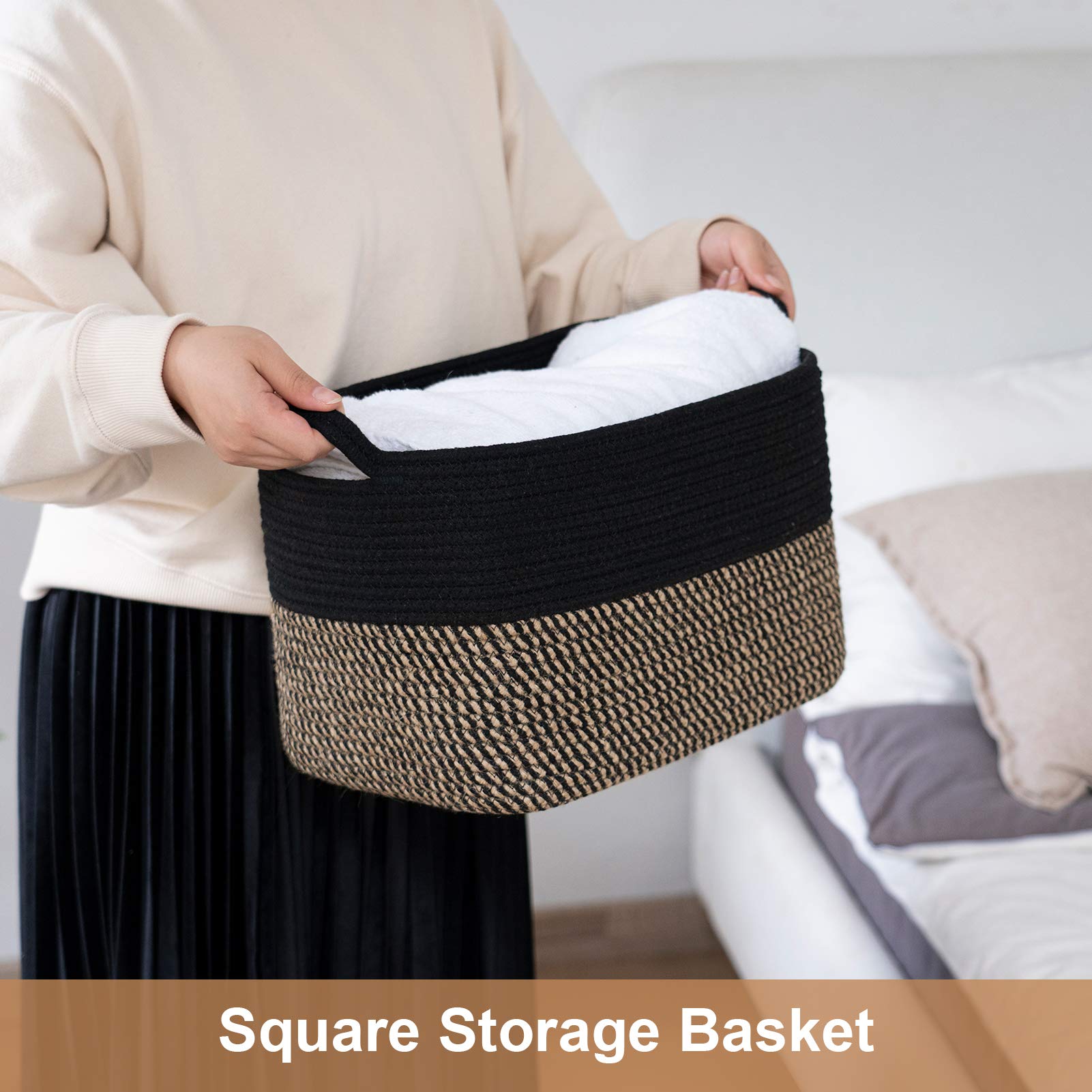 Goodpick Cube Storage Bins - Shelf Baskets for Storage Closet Storage Basket Towel Book Cloth Storage Bins for Office Woven Basket for Shelves Baby Laundry Basket Toys Storage Basket  13''x9.8''x9''