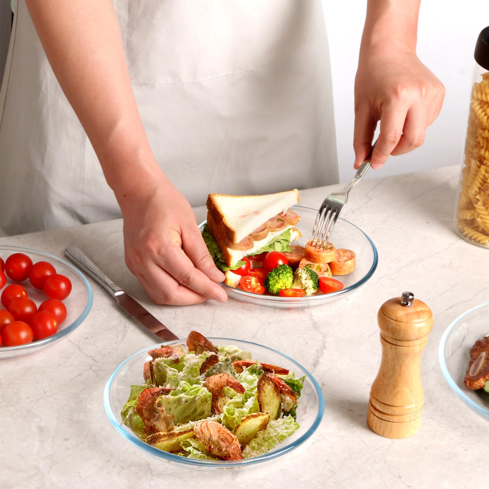 Nutriups 3 Pack 8 Inch Glass Plates, Clear Tempered Glass Dessert Plates, Glass Plate Set For Appetizer, Fruits, Cake, Salad, Di