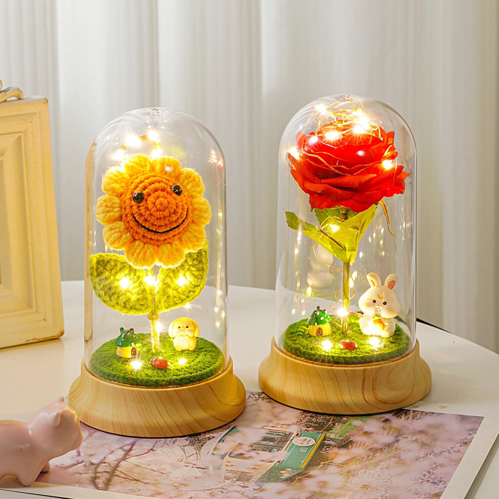 Red Roses from Daughter for Mom Mothers Day, Beauty and The Beast Rose, with LED Light Up Plastic Rose in Dome, for Wife Grandma