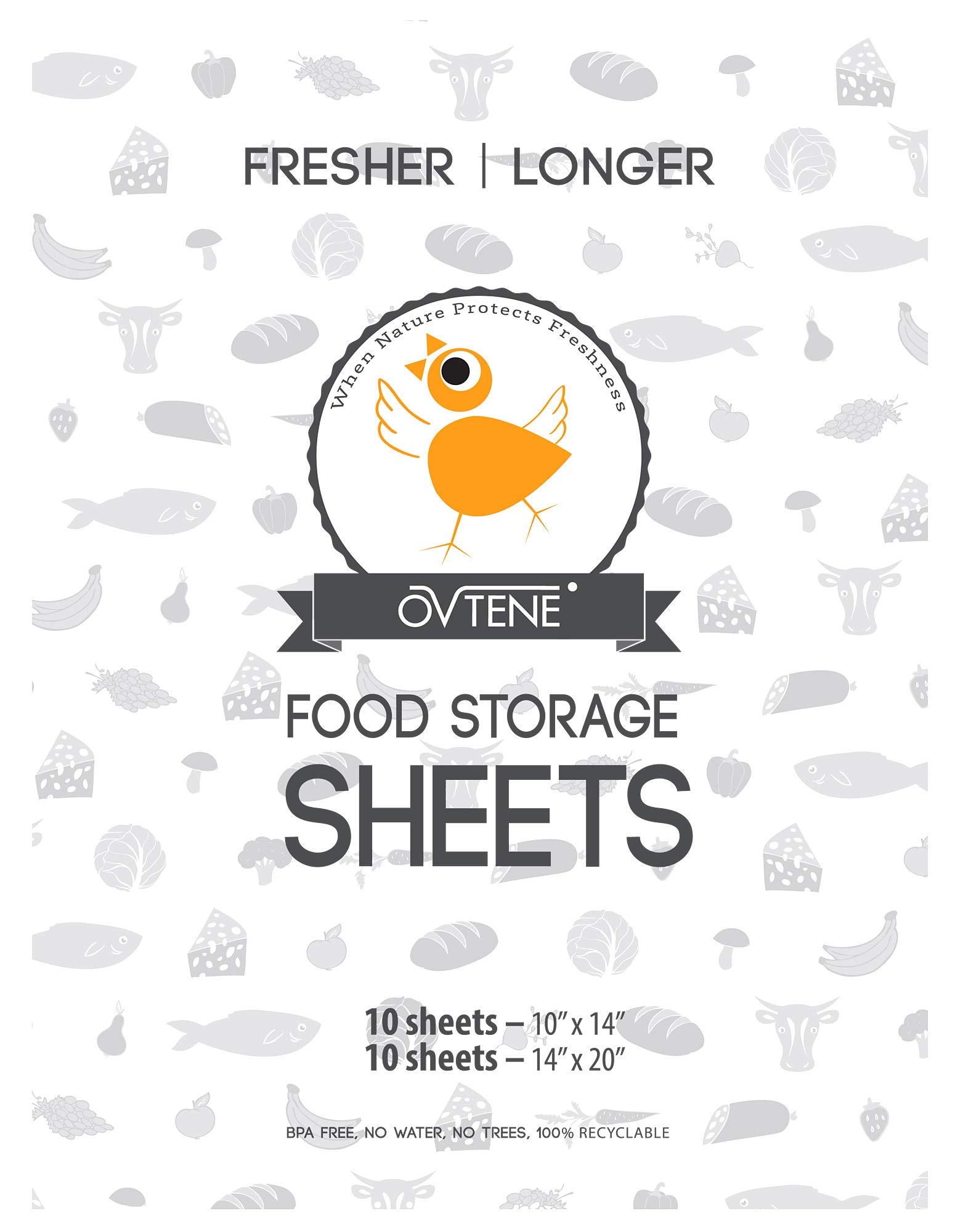 OVTENE Food Storage Sheets for Cheese, Meat, and Produce - Keeps Food Fresher Longer (20 Sheets)