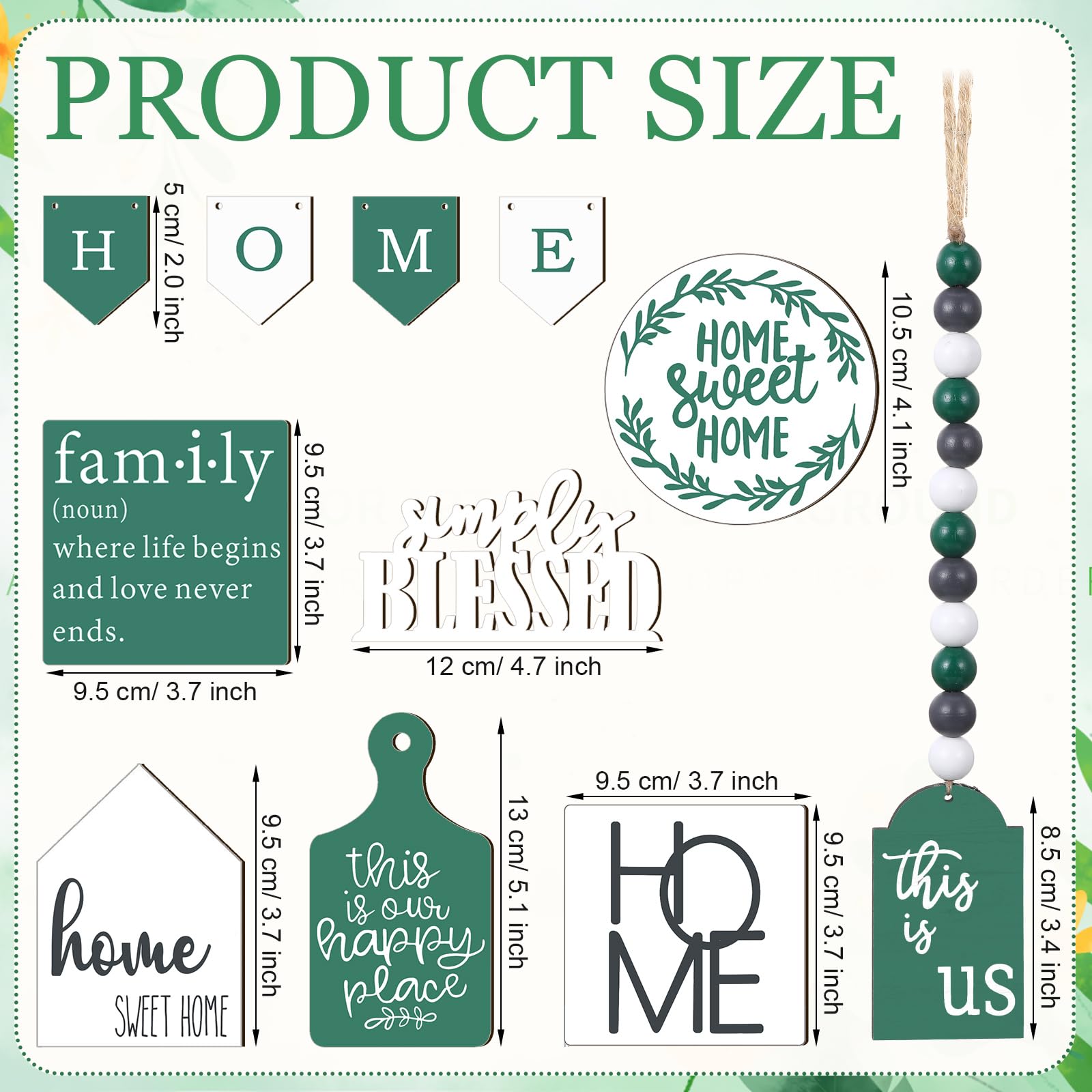 FairySandy Set of 11 Spring Farmhouse Tiered Tray Decor Rustic Spring Home Tiered Decorations Set Home Wooden Signs Green Farmho