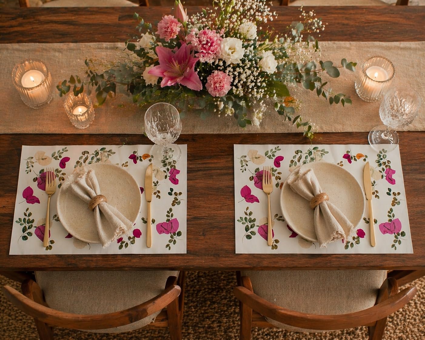 PetalsByShweta, Pack of 2, Real pressed flower dining mats| placemats | handmade dining placemats | Dining mats